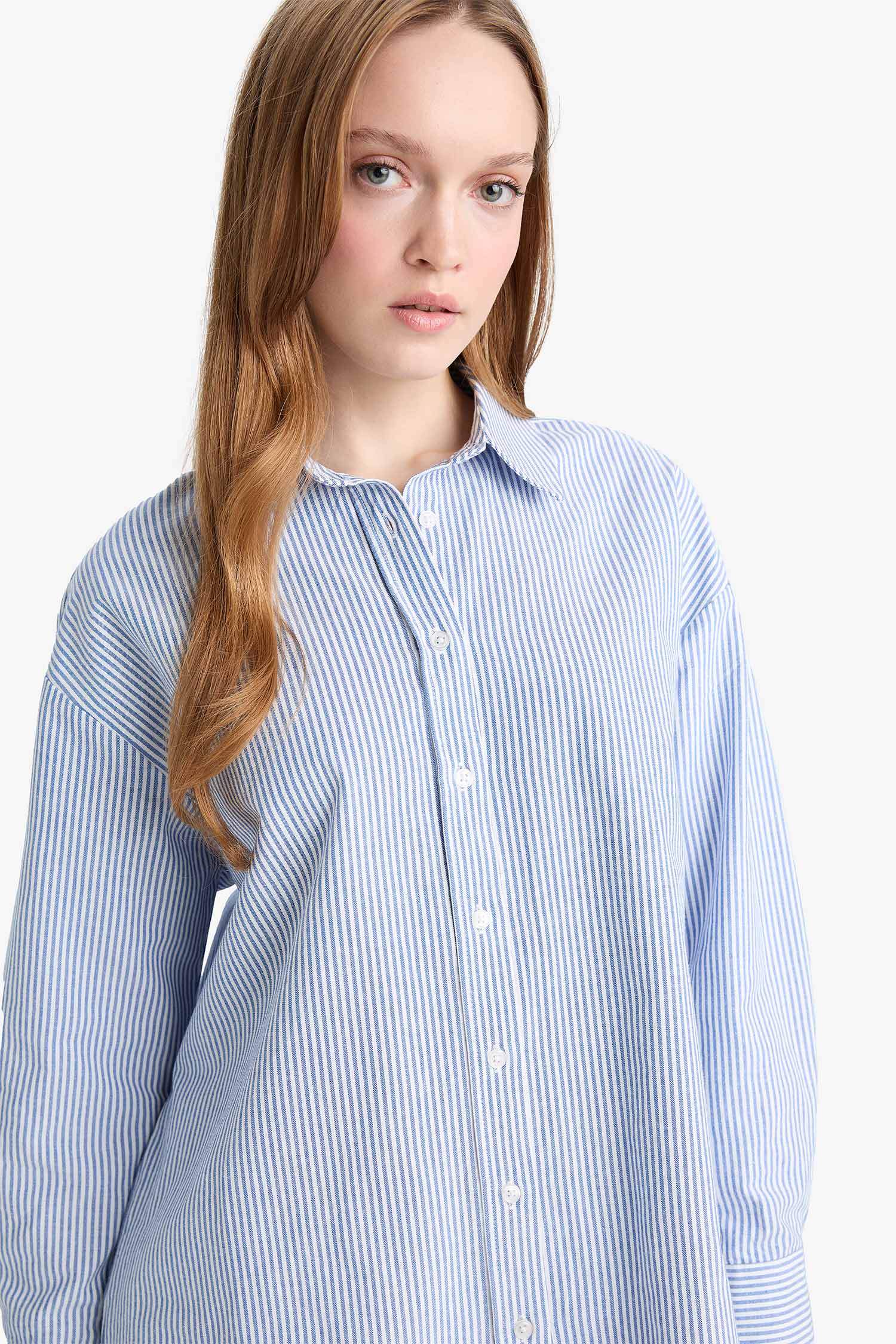 Chemise tunique rayée Oxford à manches longues Coupe décontractée