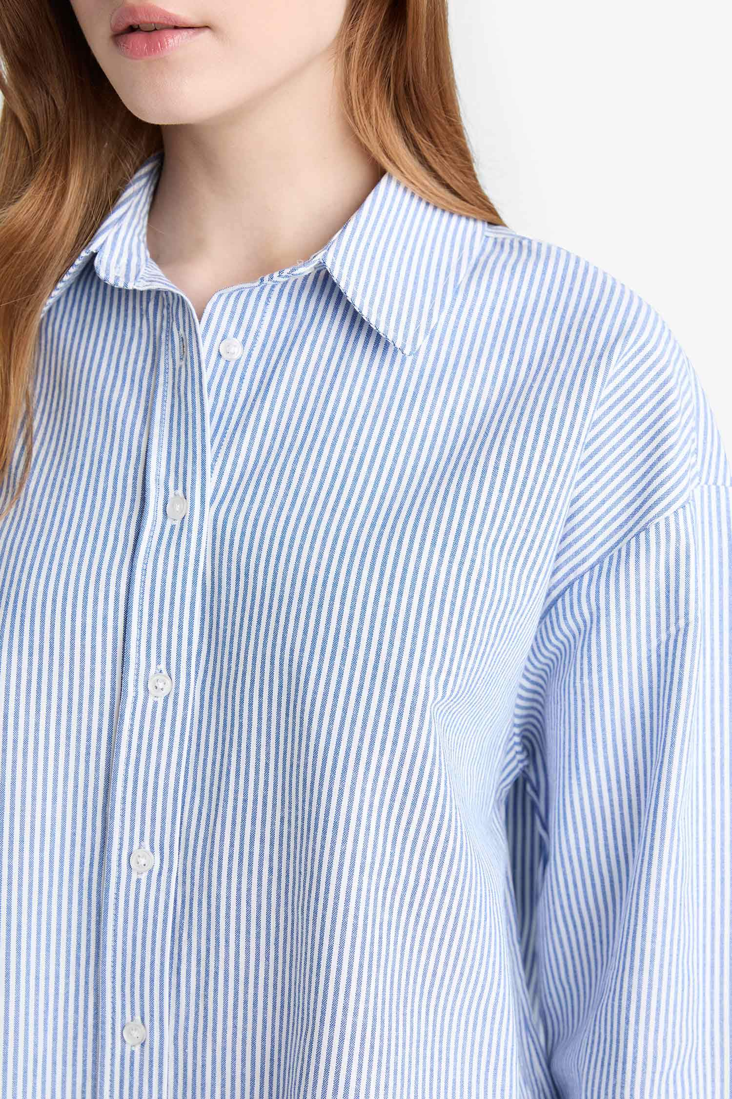 Chemise tunique rayée Oxford à manches longues Coupe décontractée