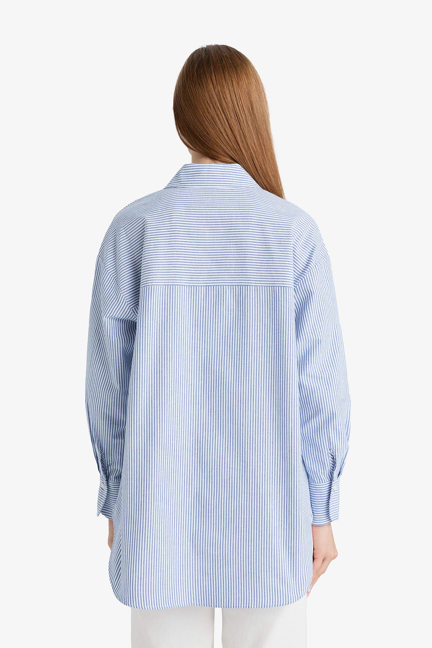 Chemise tunique rayée Oxford à manches longues Coupe décontractée