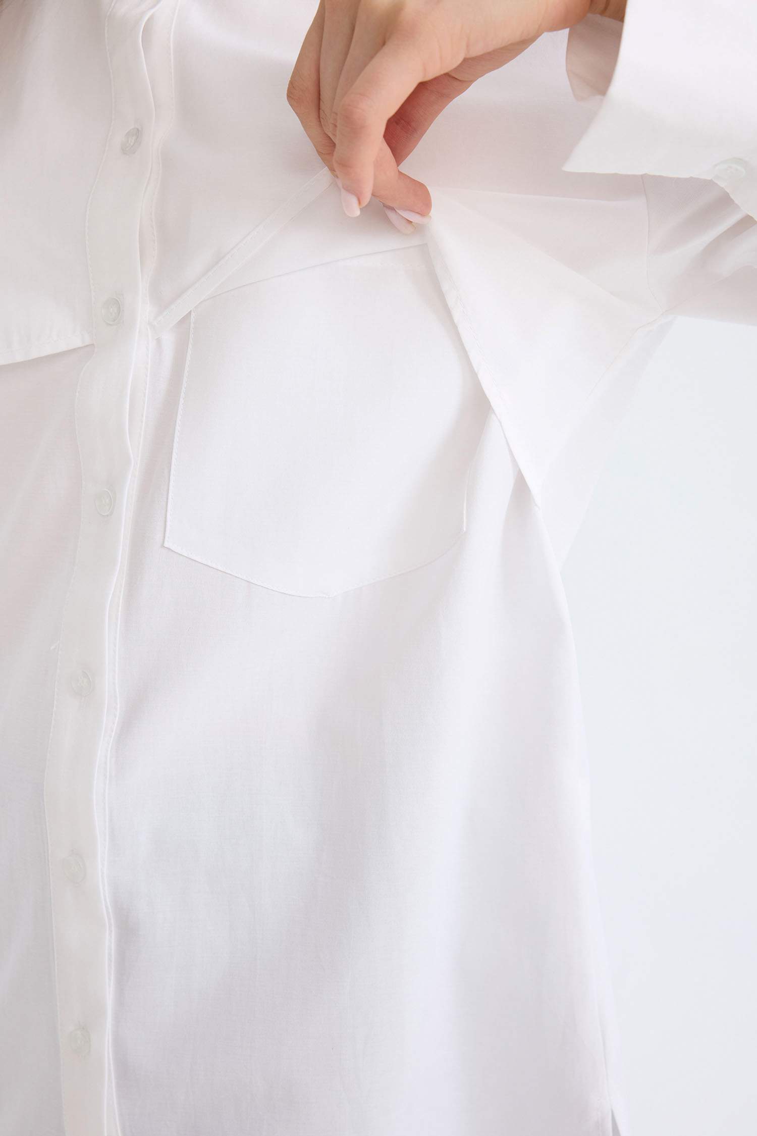Relax Fit Gömlek Yaka Poplin Basic Düz Uzun Kollu Beyaz Gömlek Tunik