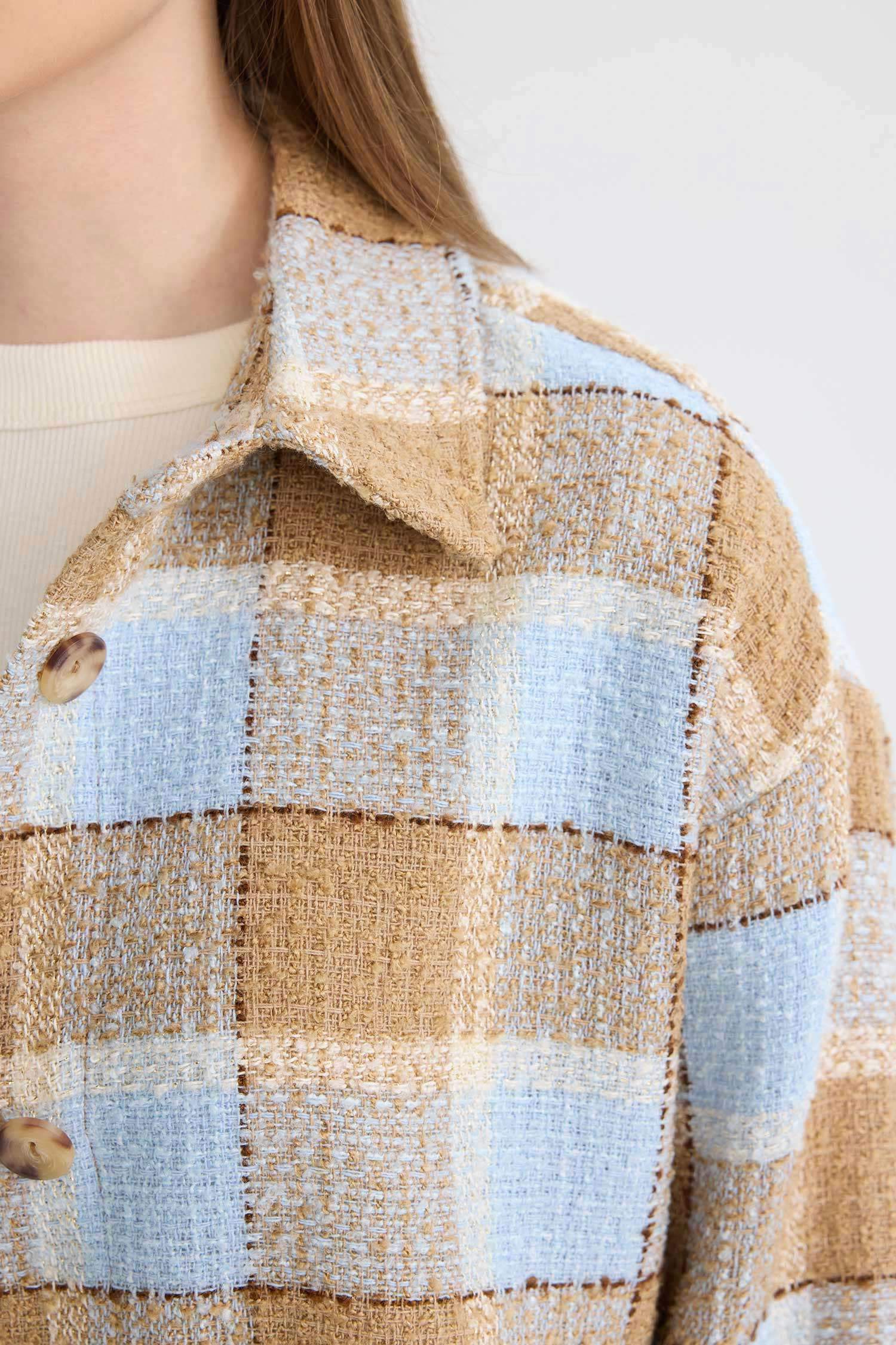 تونيك قميص كاروهات كم طويل قصة مريحة