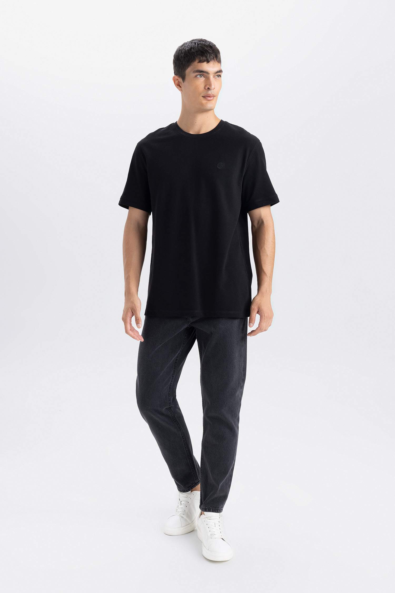 %100 Pamuk Regular Fit Bisiklet Yaka Kısa Kollu Pike Tişört