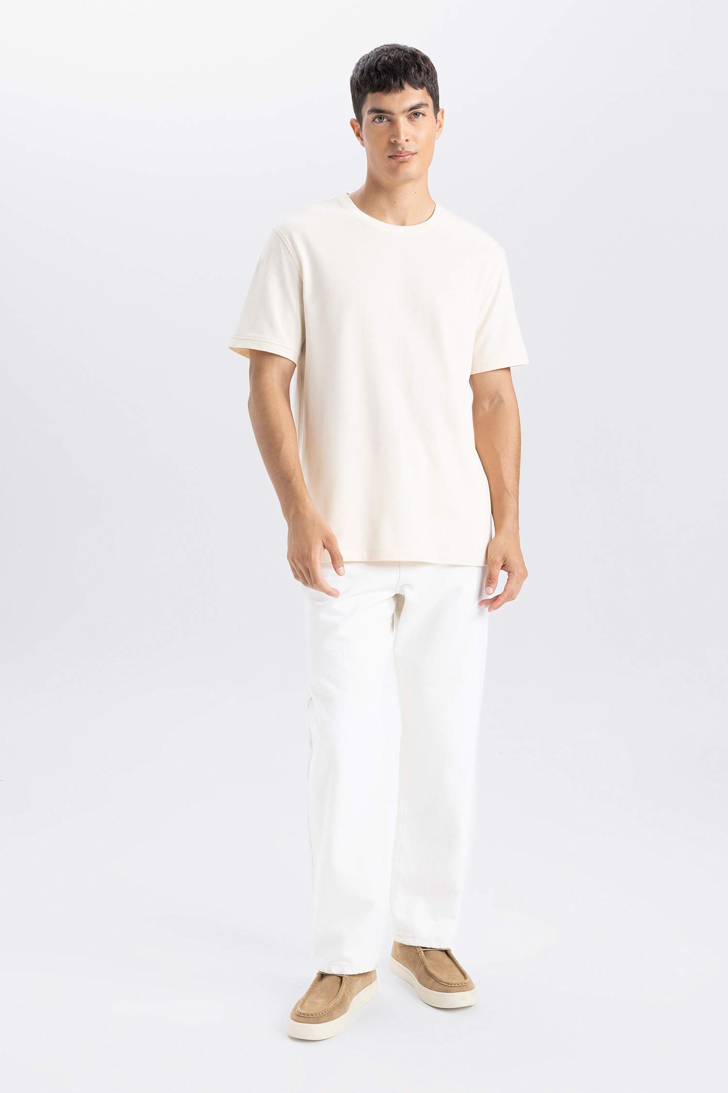 %100 Pamuk Regular Fit Bisiklet Yaka Kısa Kollu Pike Tişört