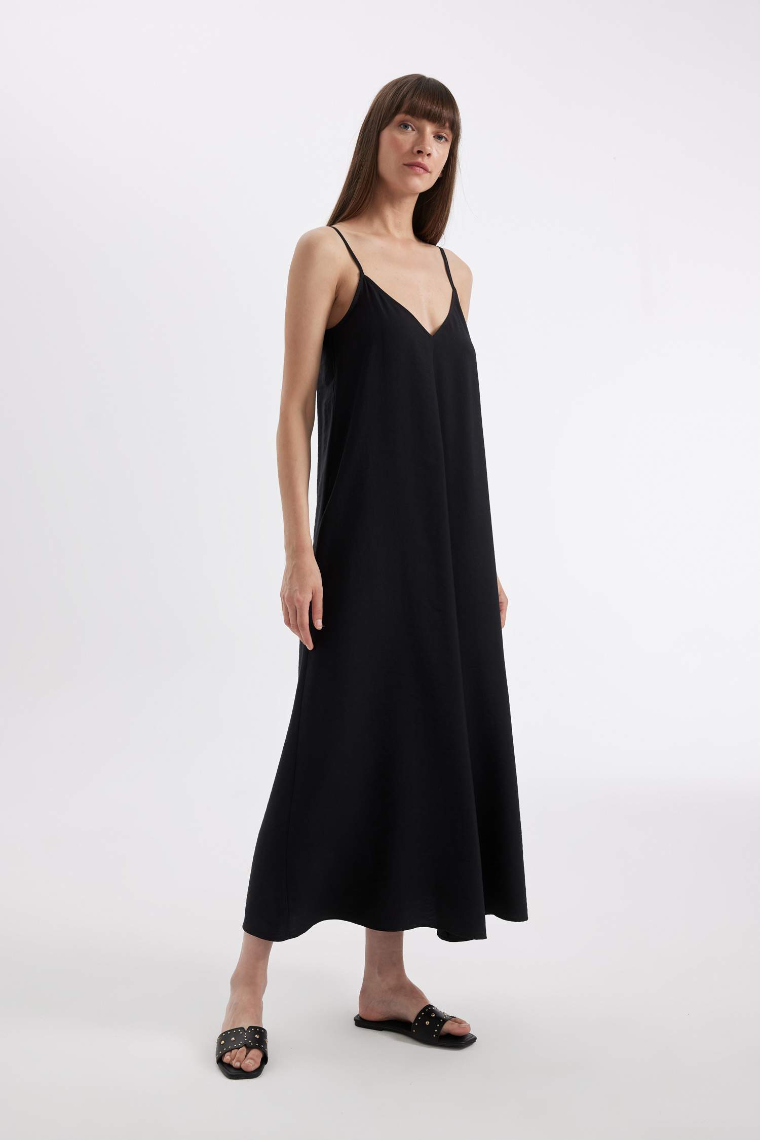 A Cut V-Neck Printed Sensual Sleeveless Maxi Dress
