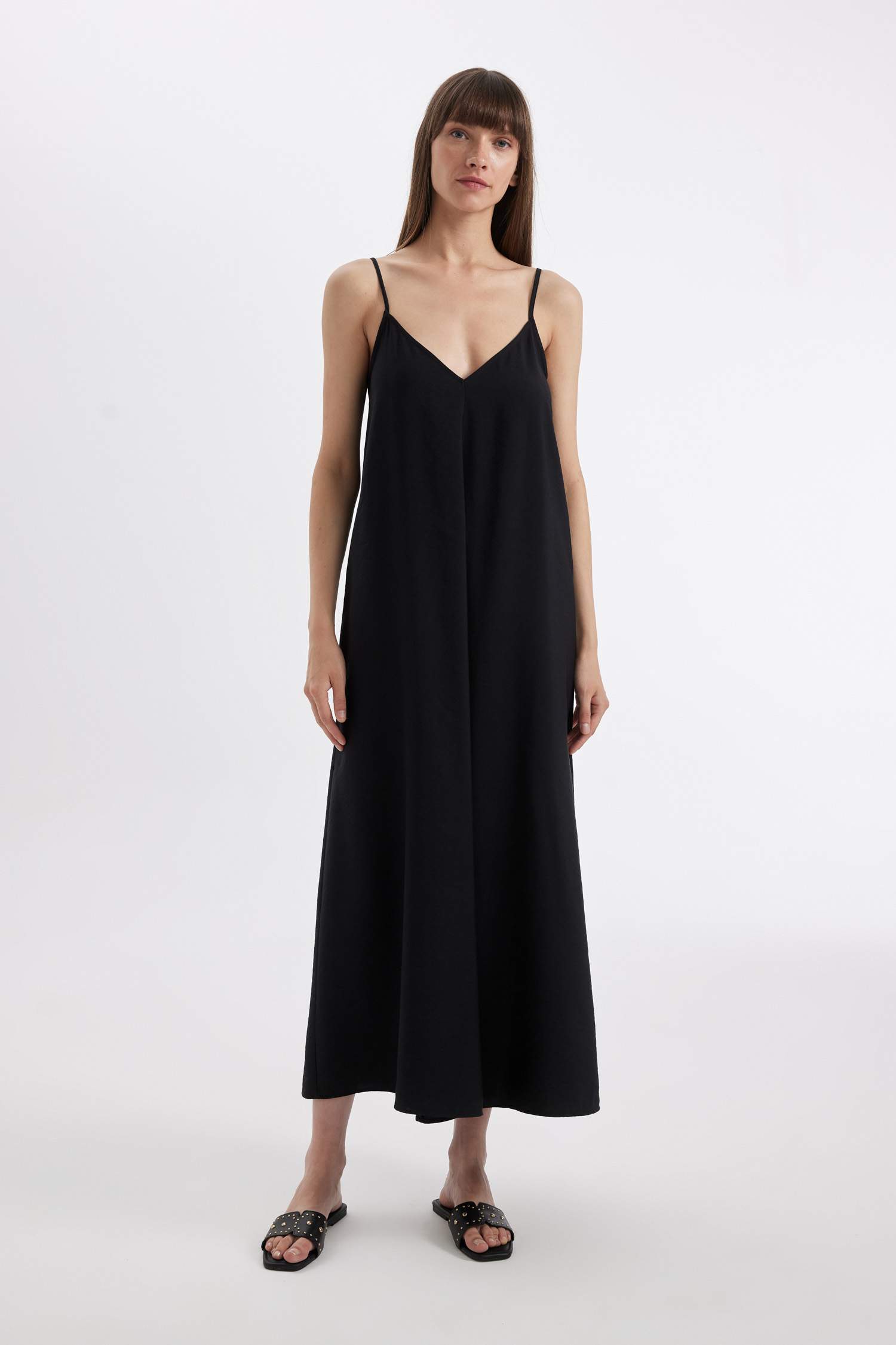 A Cut V-Neck Printed Sensual Sleeveless Maxi Dress