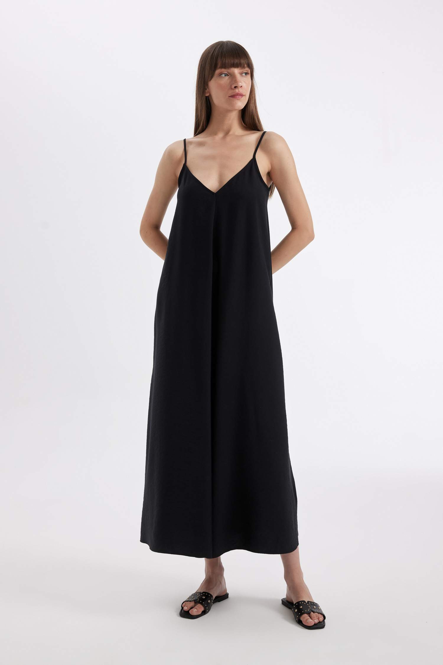 A Cut V-Neck Printed Sensual Sleeveless Maxi Dress