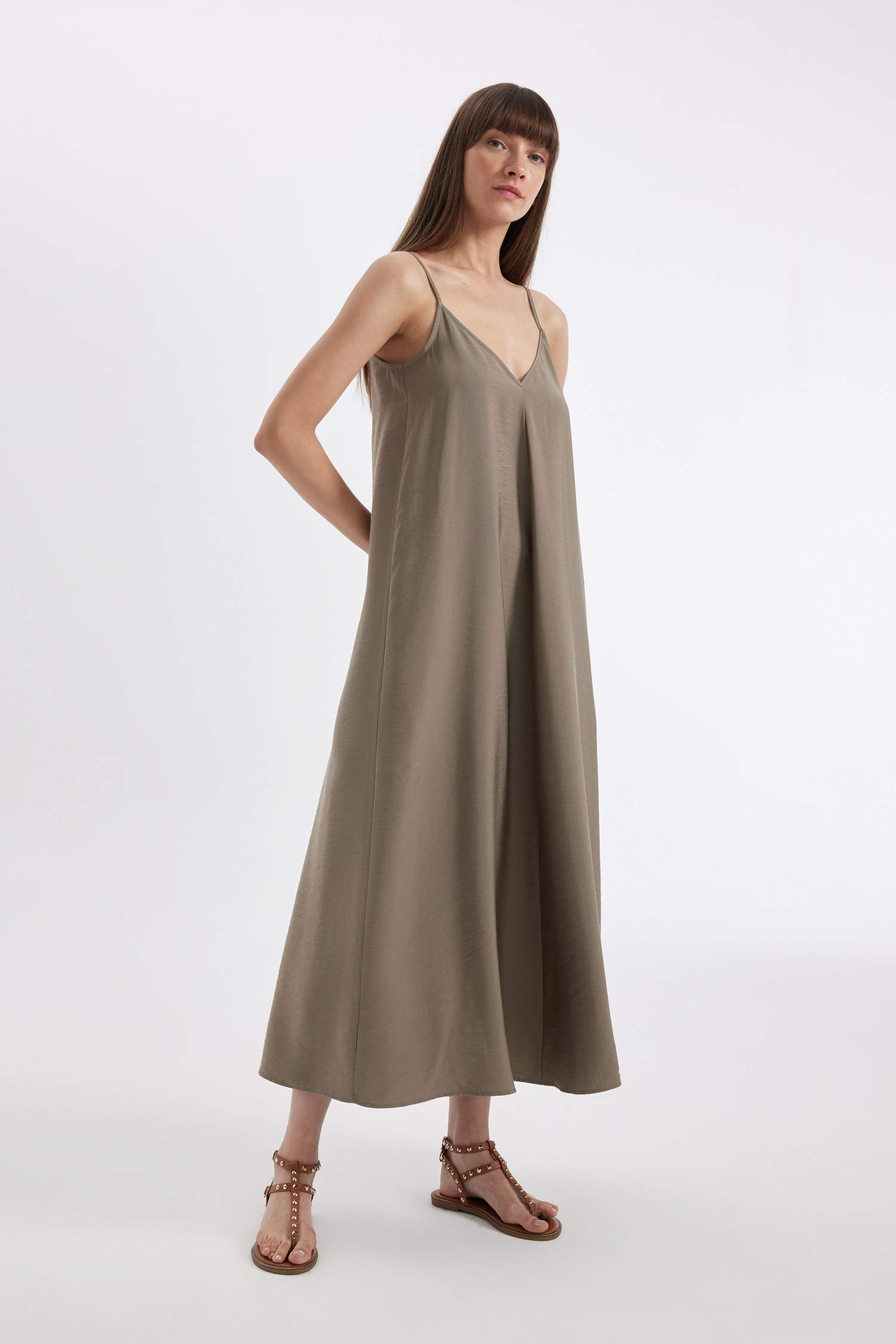 A-Line V-Neck Tensel Strap Maxi Dress