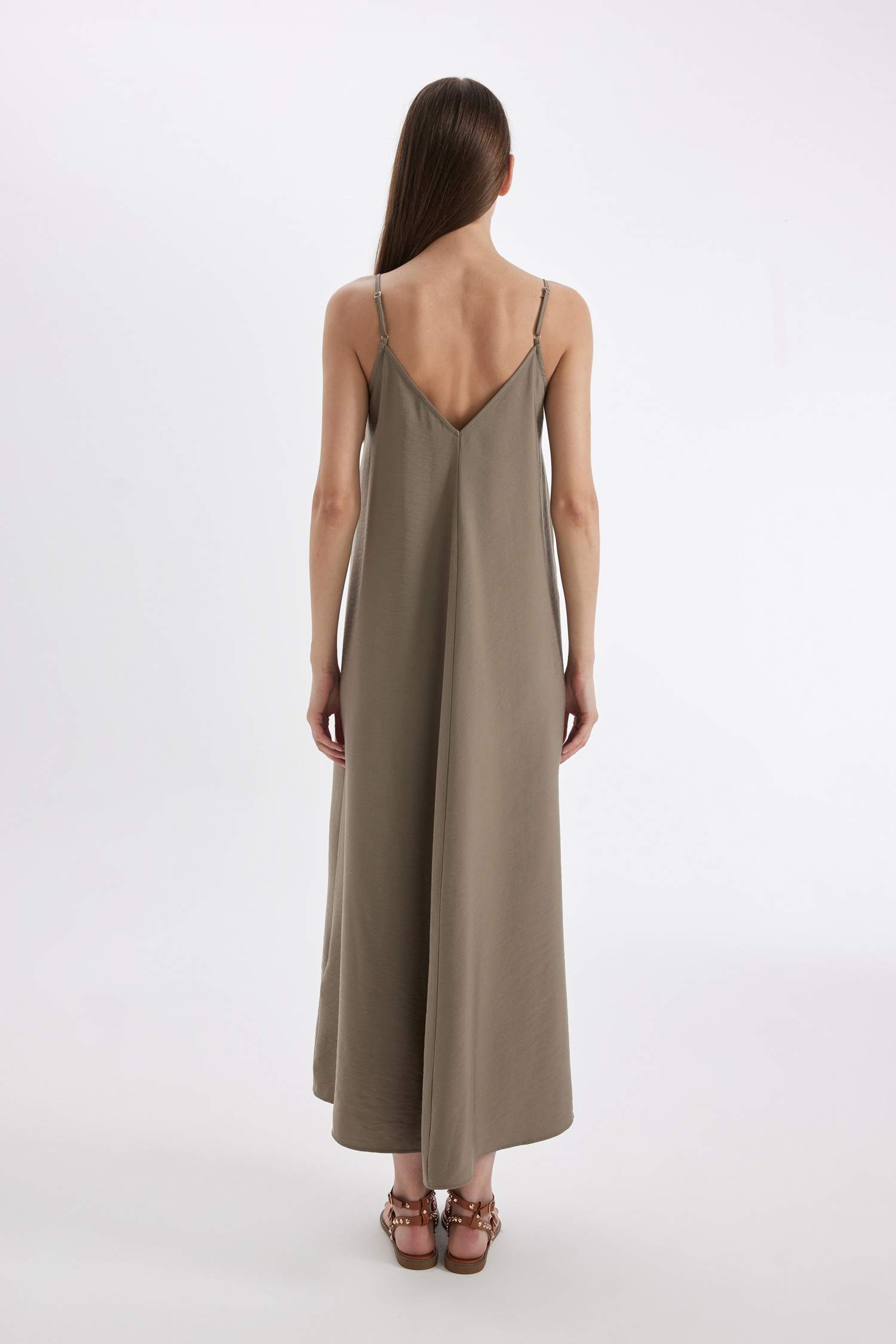 A-Line V-Neck Tensel Strap Maxi Dress