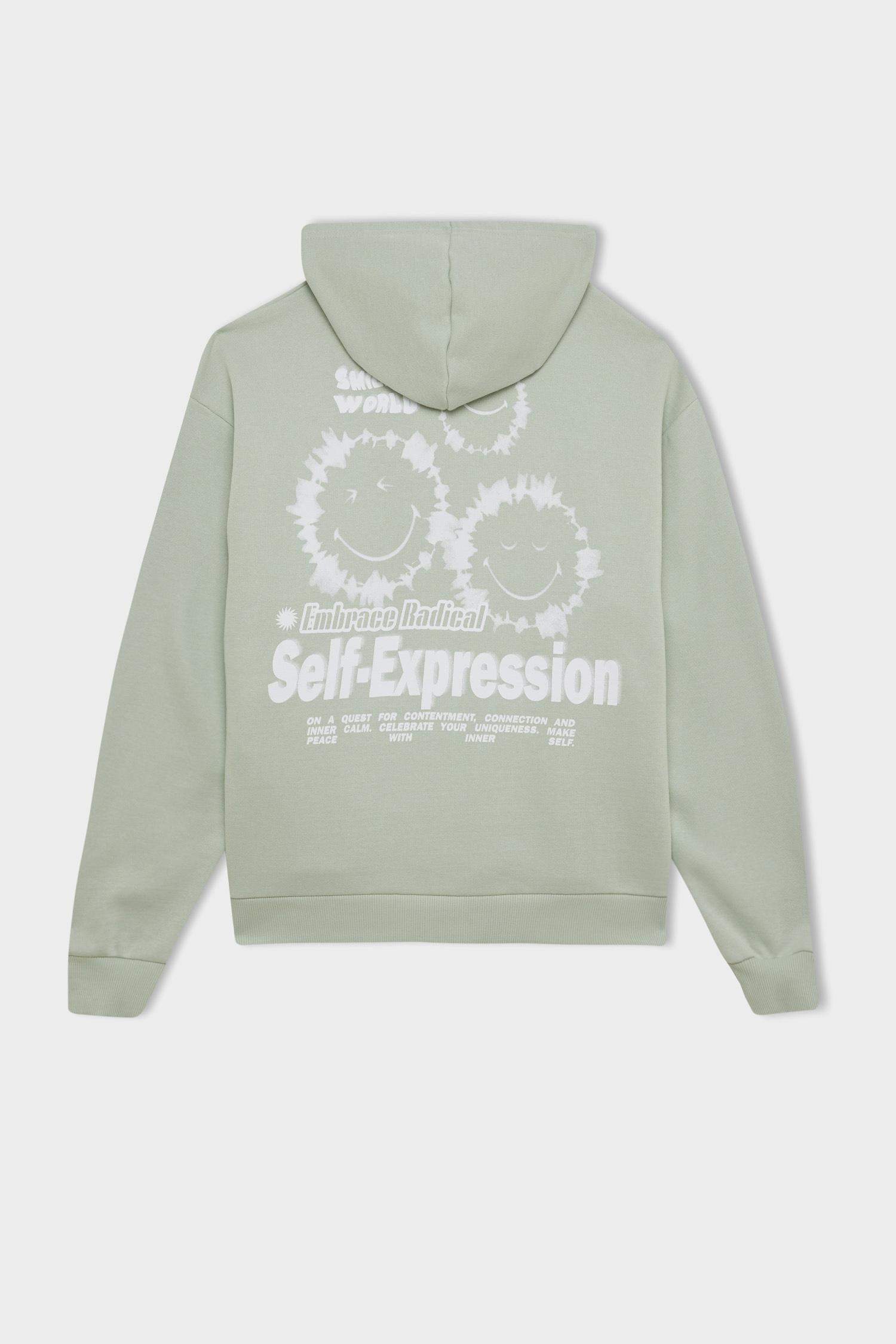 Coool SmileyWorld Oversize Geniş Kalıp Kapüşonlu Sırt Baskılı Kalın Sweatshirt