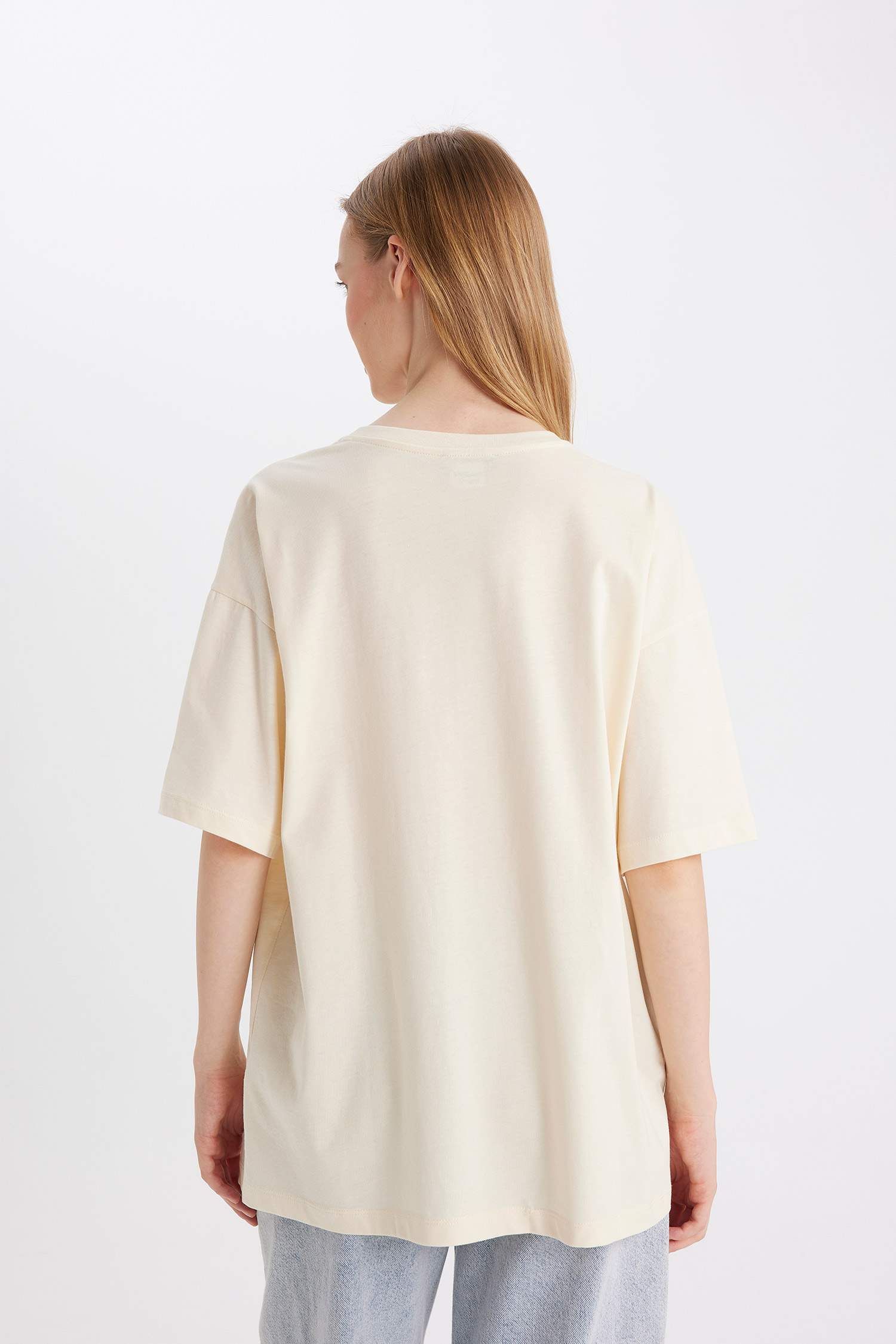 Friends Oversize Geniş Kalıp Bisiklet Yaka Baskılı Kısa Kollu Tişört