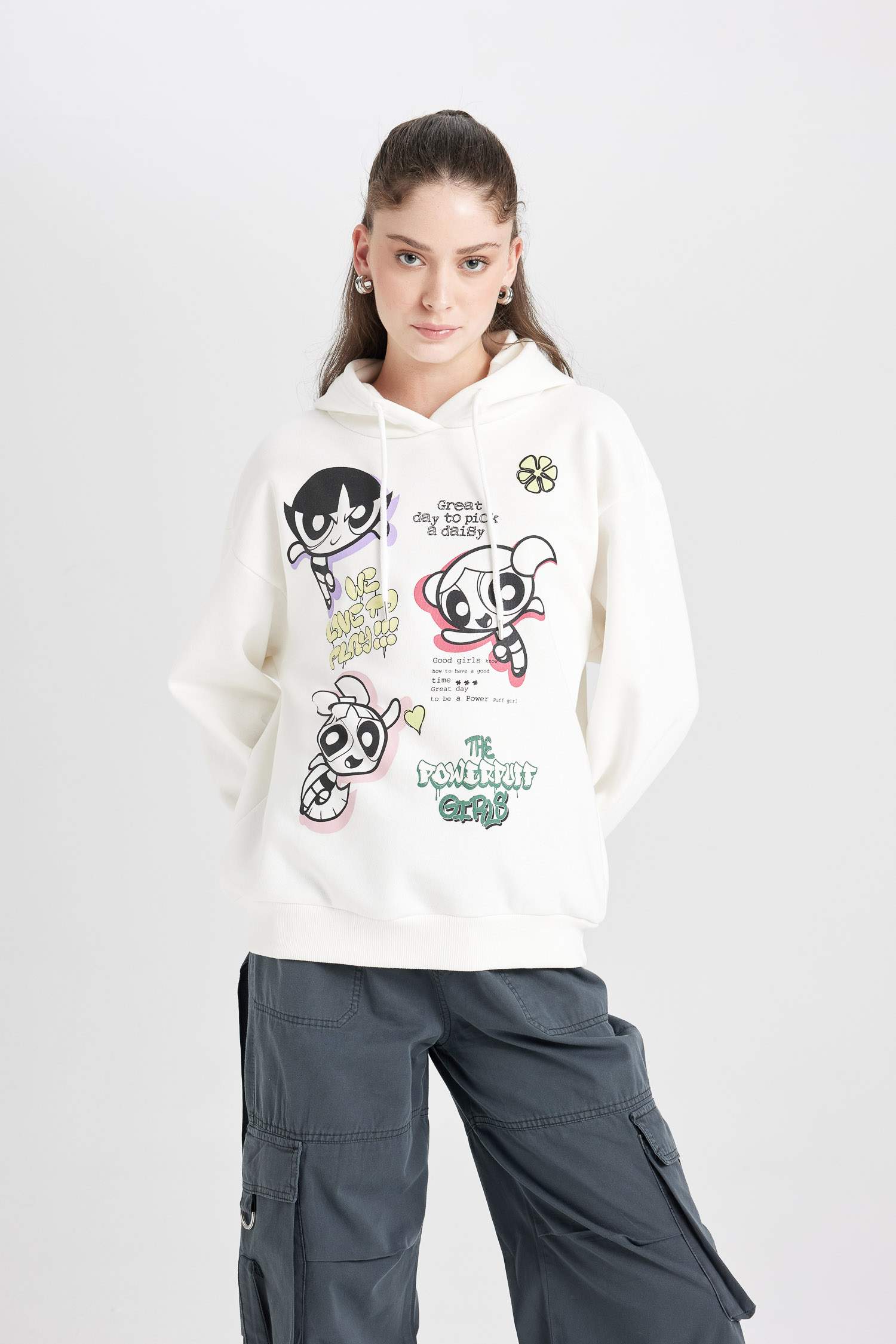 Oversize Fit PowerPuff Girls Licensed Printed Sweatshirt