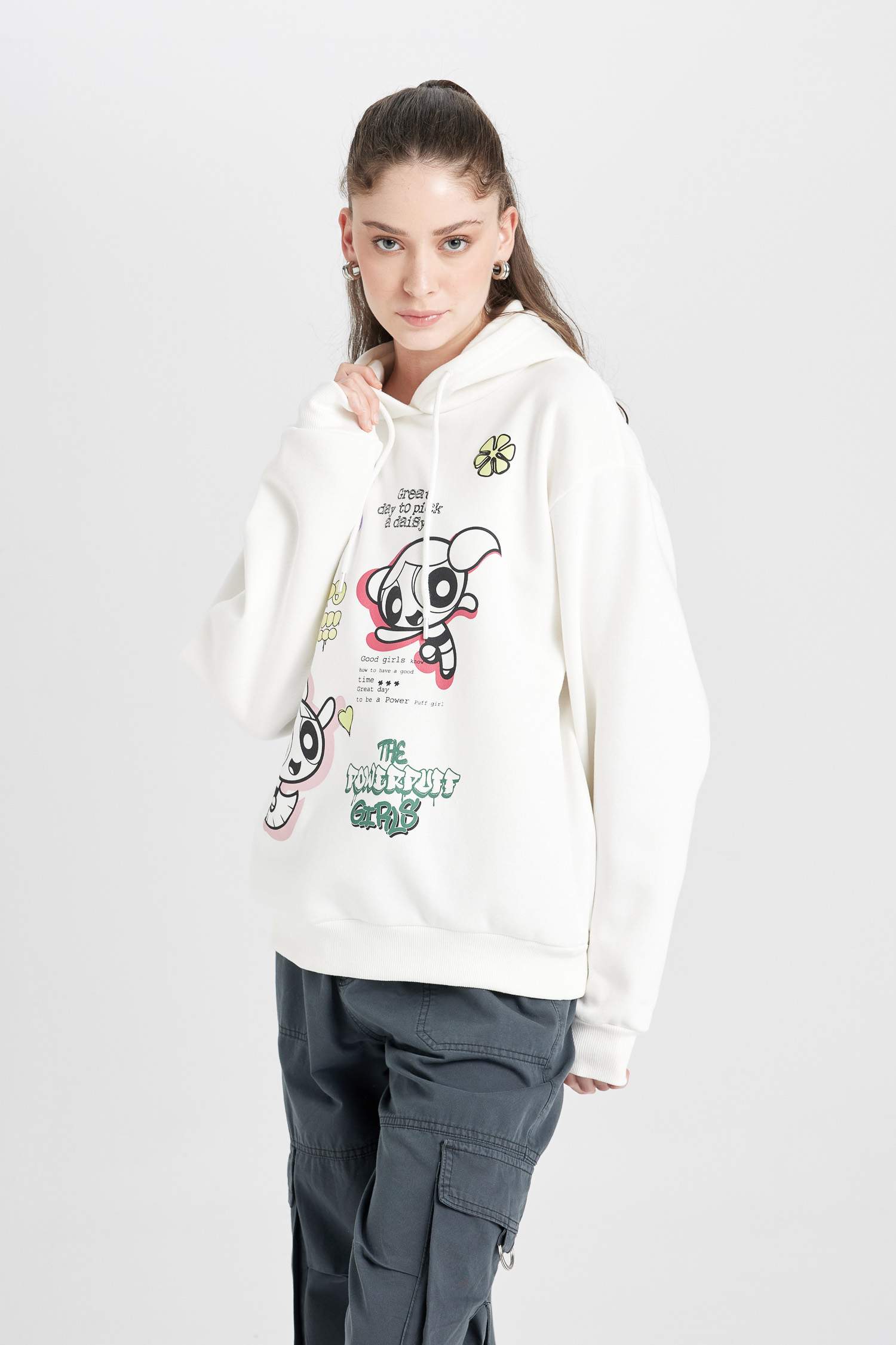 Oversize Fit PowerPuff Girls Licensed Printed Sweatshirt