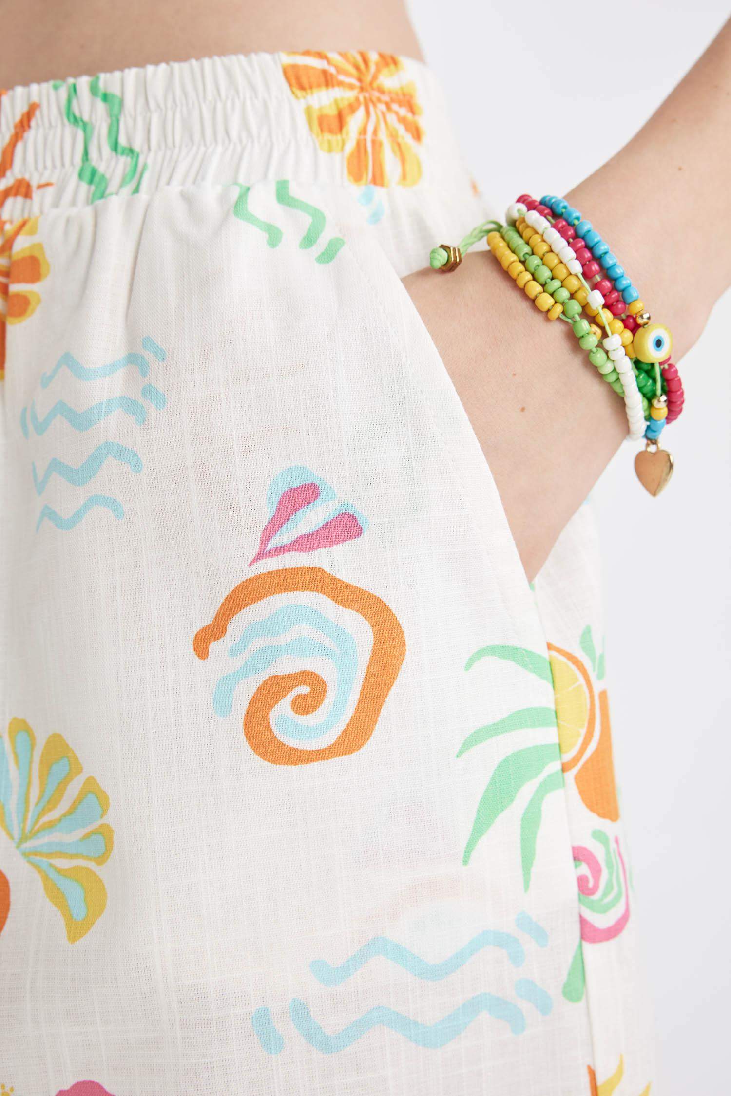 Coool Desenli Normal Bel Flamlı Pamuk Şort