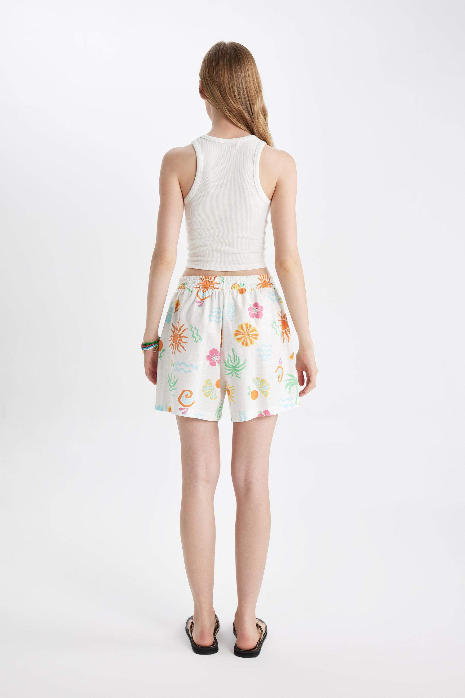 Coool Desenli Normal Bel Flamlı Pamuk Şort