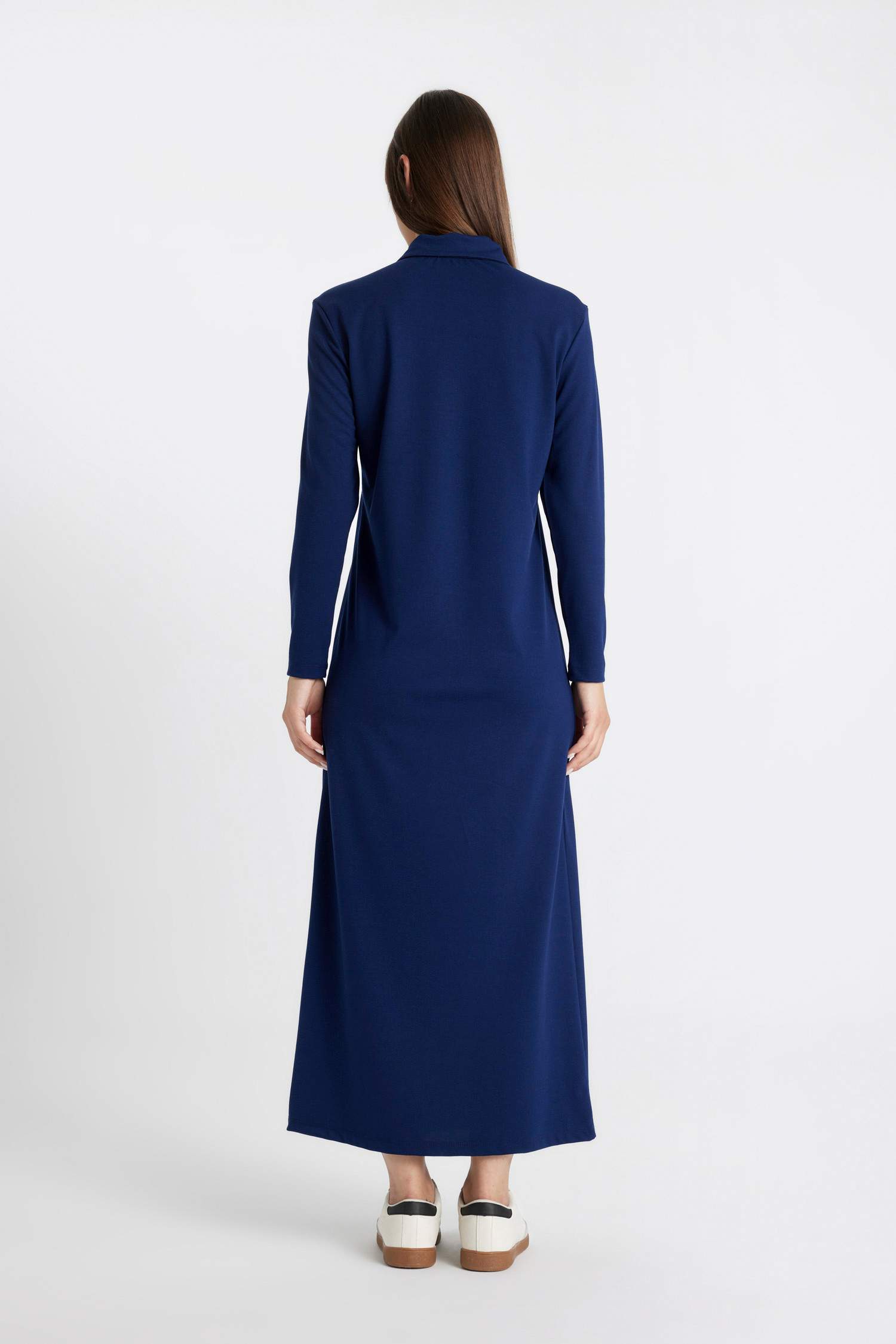 Regular Fit Uzun Kollu Pike Maxi Elbise