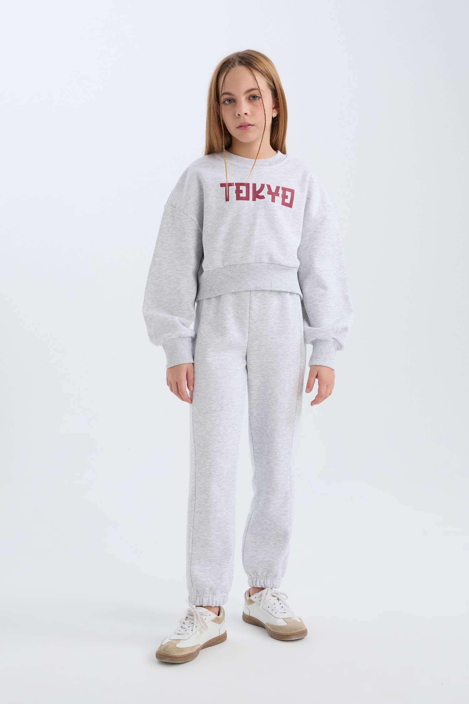 Kız Çocuk 2'li Takım Baskılı Sweatshirt Üst Beli Lastikli Jogger Eşofman Altı