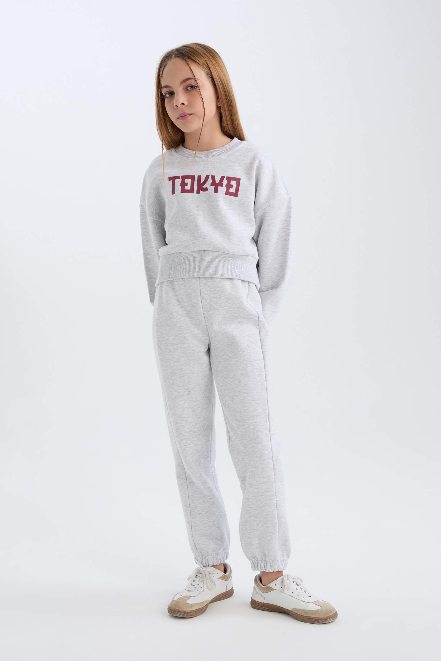 Kız Çocuk 2'li Takım Baskılı Sweatshirt Üst Beli Lastikli Jogger Eşofman Altı