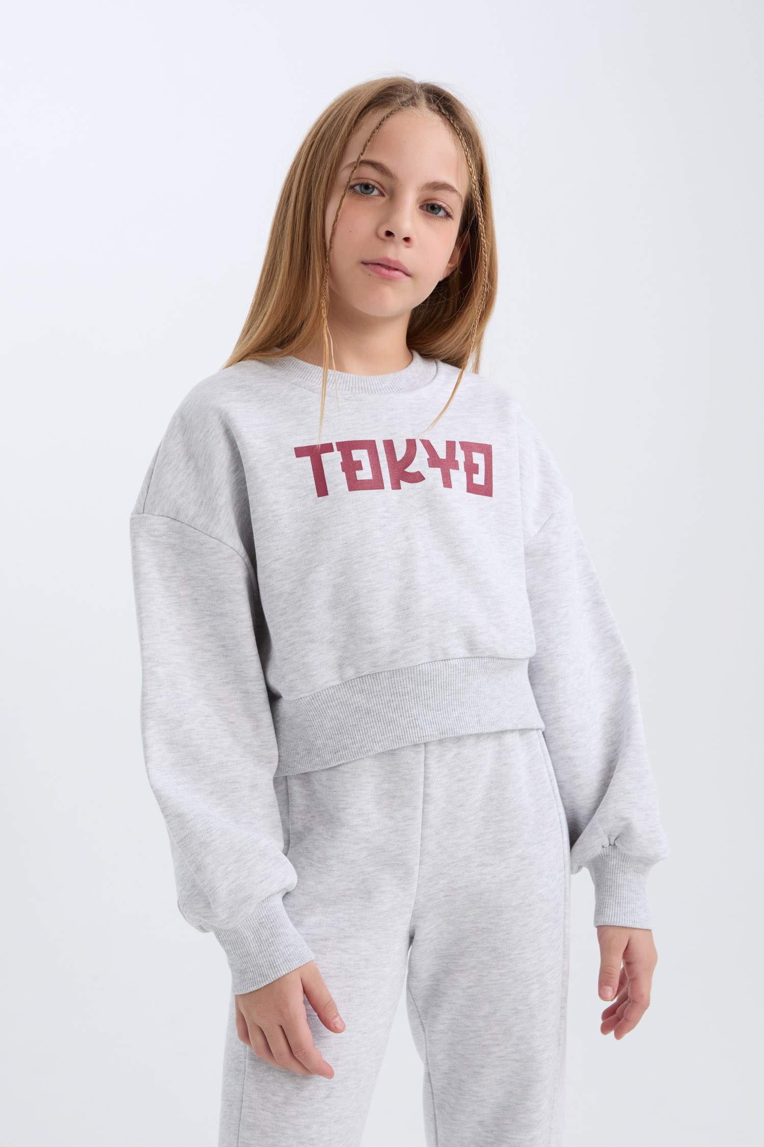 Kız Çocuk 2'li Takım Baskılı Sweatshirt Üst Beli Lastikli Jogger Eşofman Altı