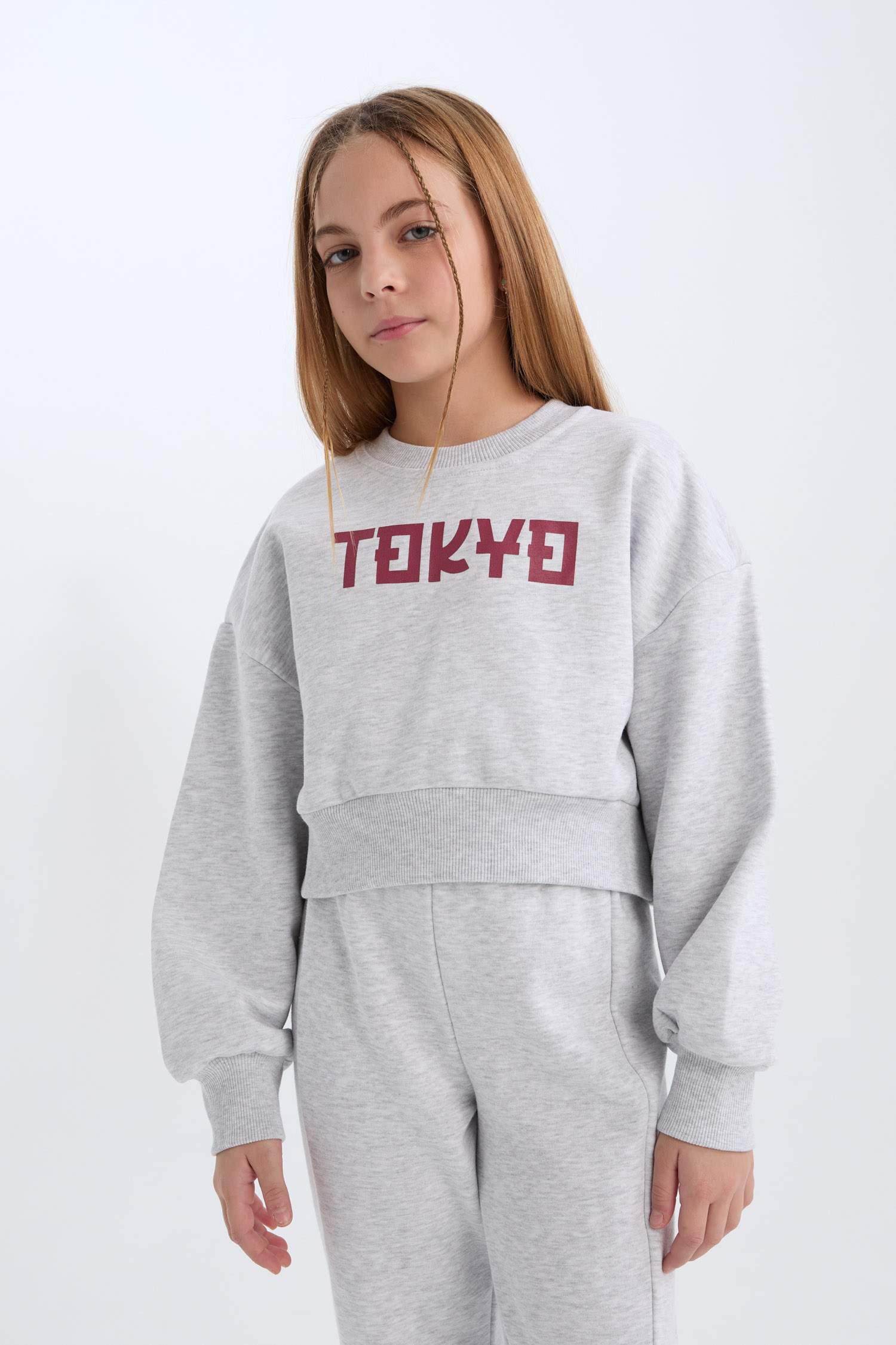 Kız Çocuk 2'li Takım Baskılı Sweatshirt Üst Beli Lastikli Jogger Eşofman Altı