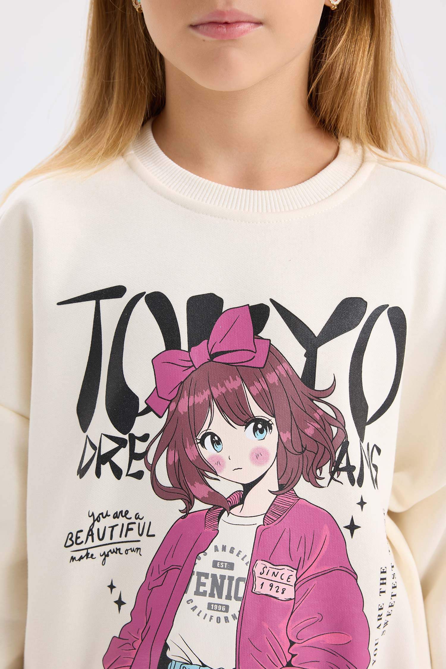 Kız Çocuk 2'li Takım Baskılı Sweatshirt Beli Lastikli Eşofman Altı