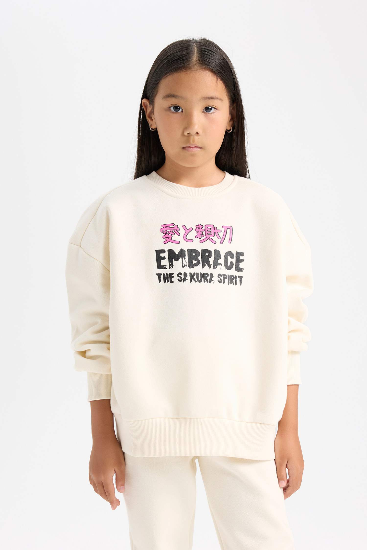 Kız Çocuk 2'li Takım Baskılı Sweatshirt Üst Beli Lastikli Jogger Eşofman Altı