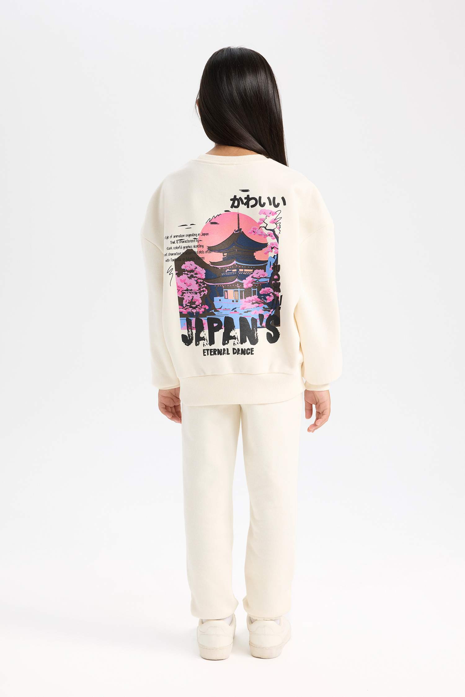 Kız Çocuk 2'li Takım Baskılı Sweatshirt Üst Beli Lastikli Jogger Eşofman Altı