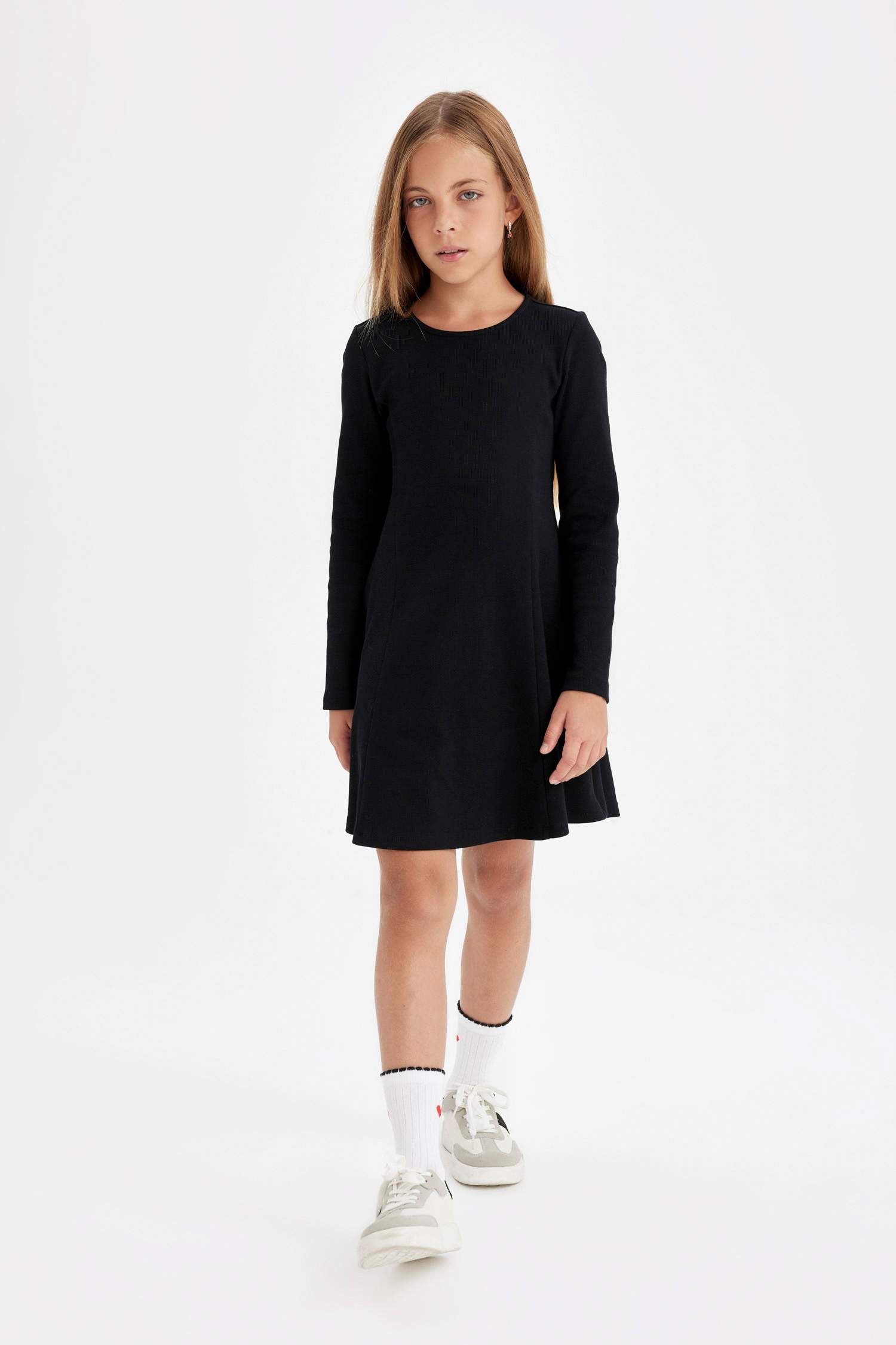 Baby Girl Black Basic Crew Neck Ribbed Camisole Dress