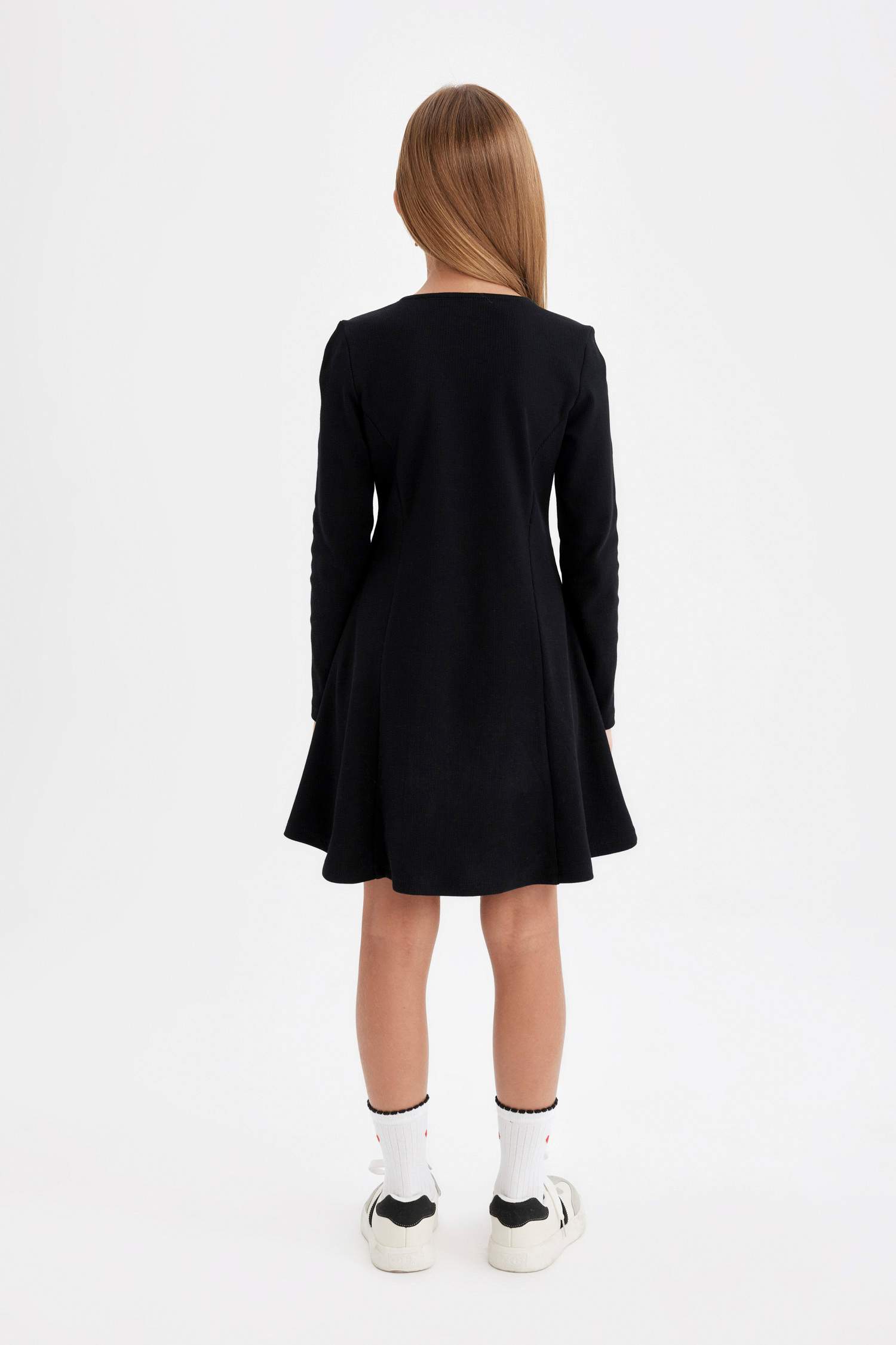 Baby Girl Black Basic Crew Neck Ribbed Camisole Dress