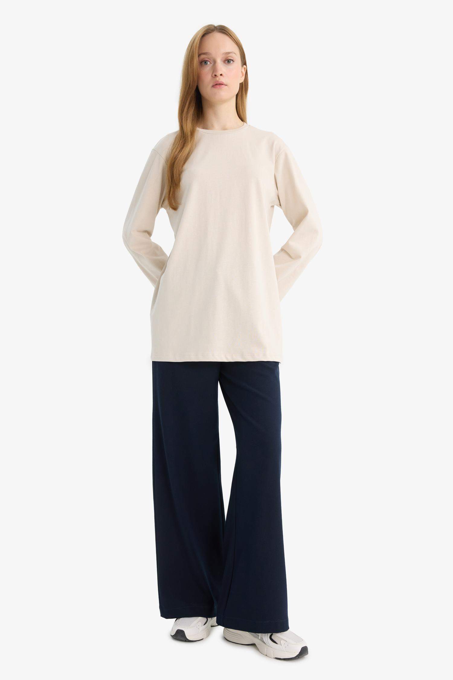 Regular Fit Bisiklet Yaka Uzun Kollu Tişört Tunik