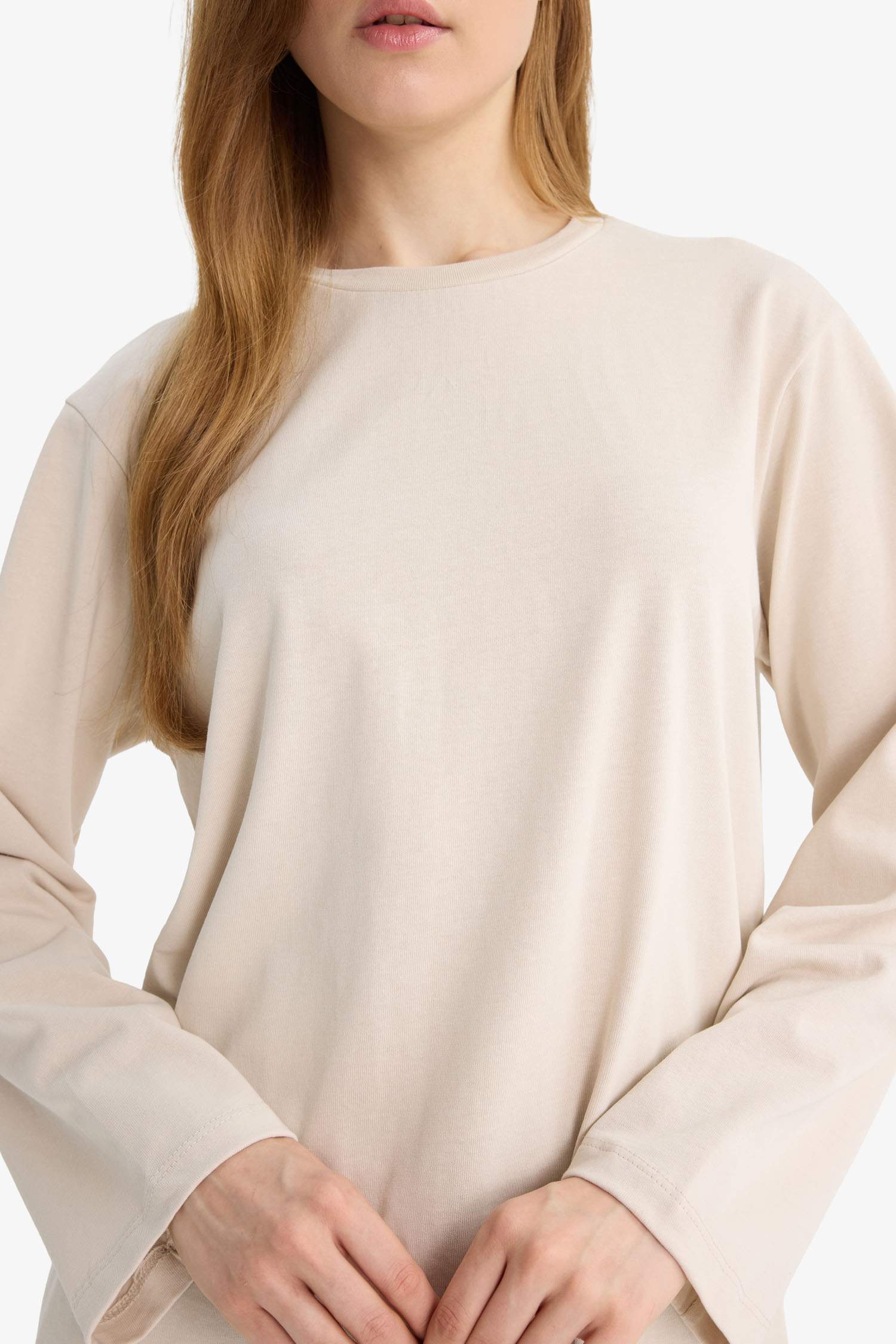 Regular Fit Bisiklet Yaka Uzun Kollu Tişört Tunik