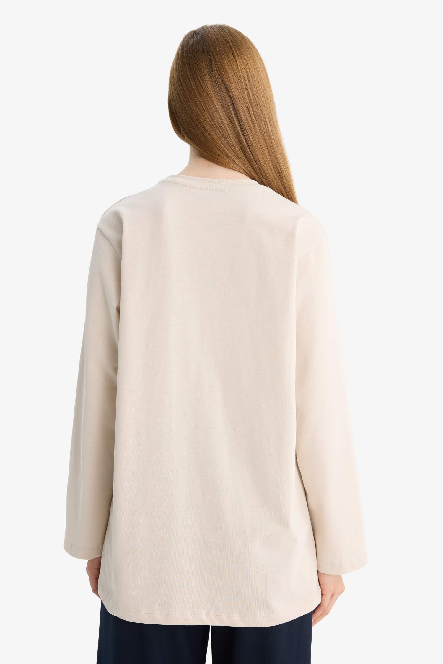 Regular Fit Bisiklet Yaka Uzun Kollu Tişört Tunik