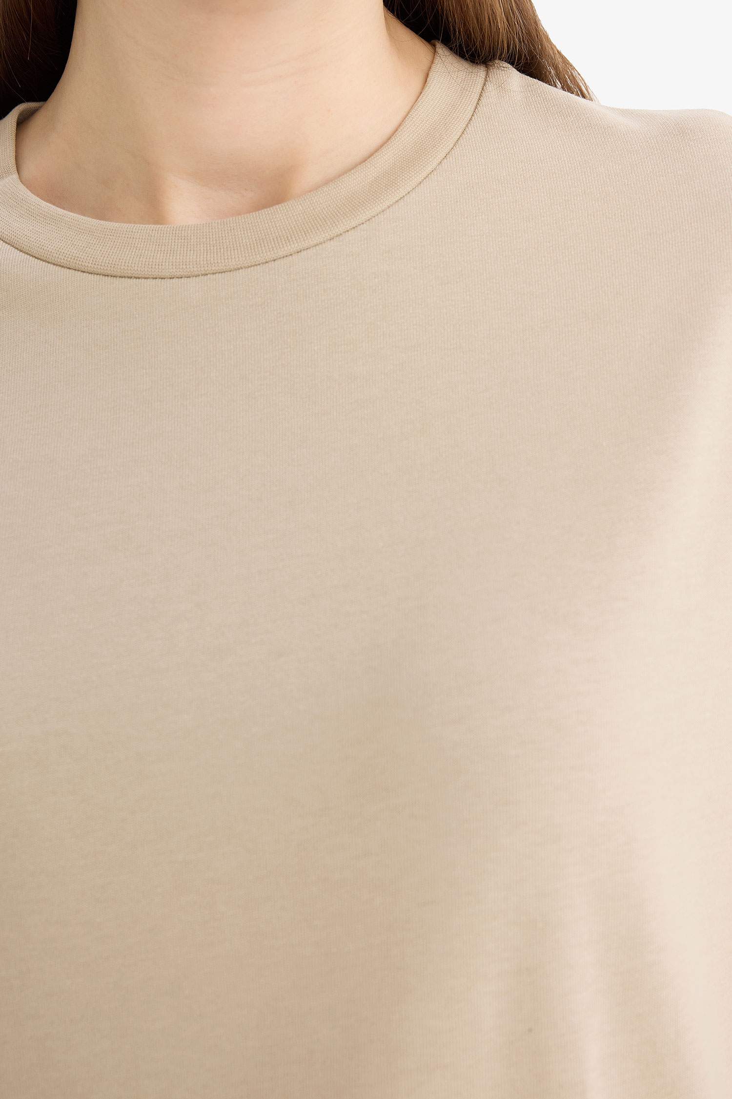 Regular Fit Bisiklet Yaka Basic Düz Uzun Kollu Tişört Tunik