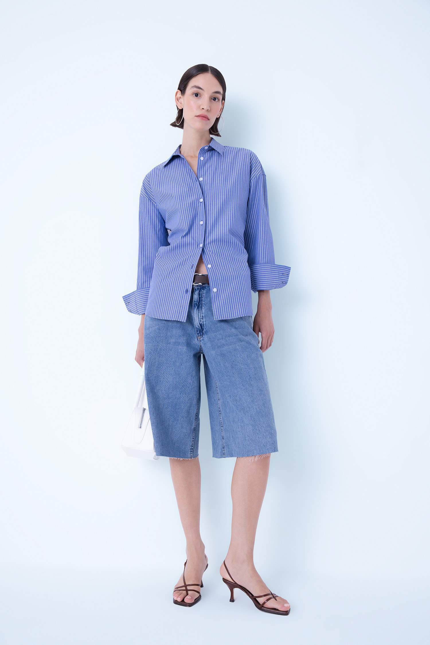 Chemise Oversize à rayures boutonnée en Popeline à manches longues