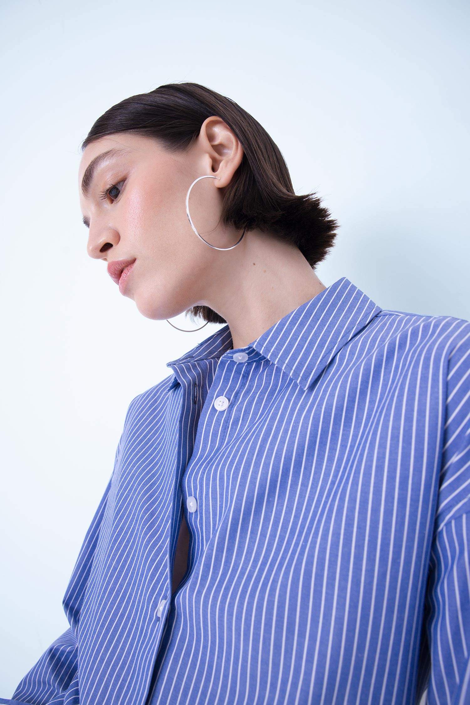 Chemise Oversize à rayures boutonnée en Popeline à manches longues