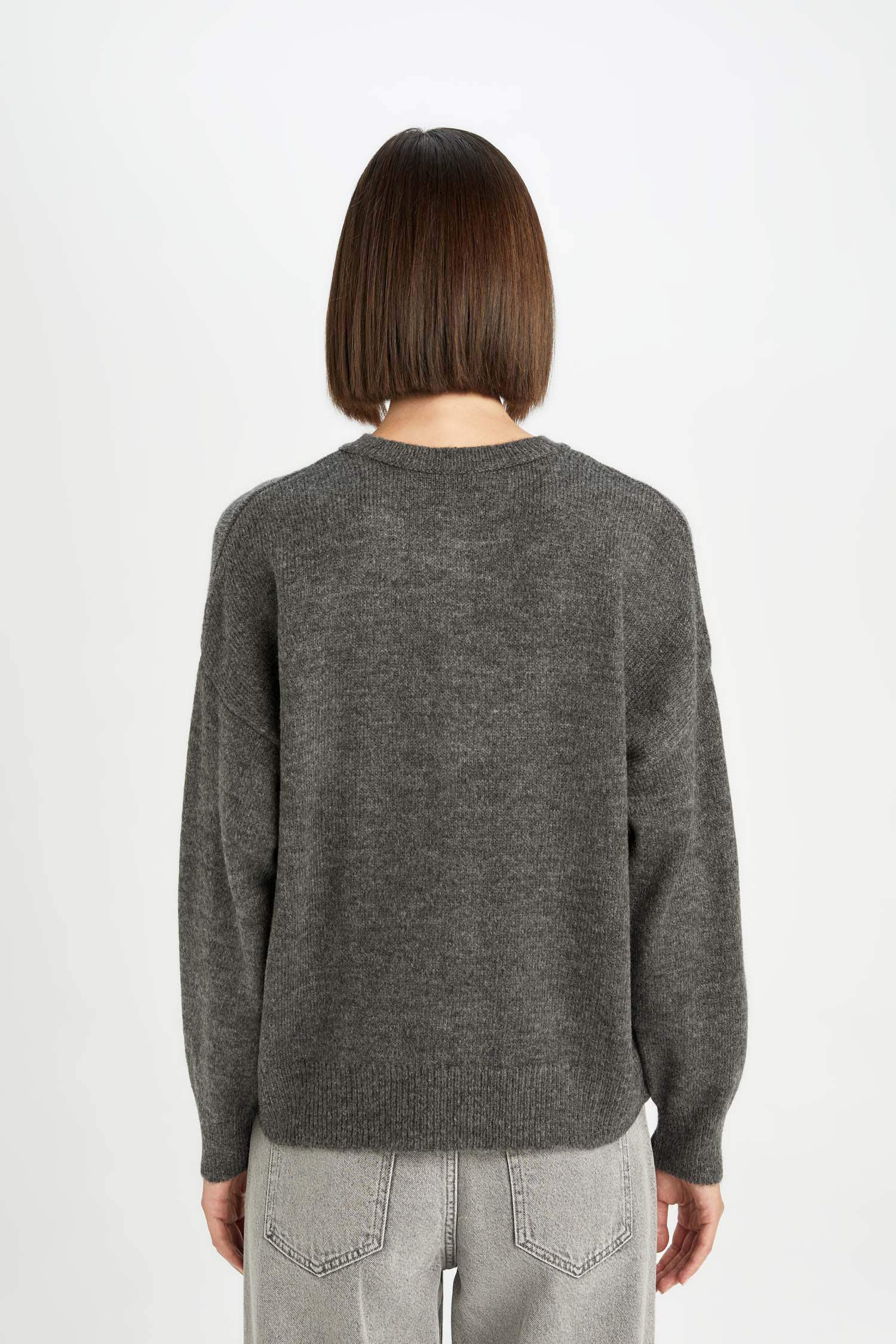 Oversize Geniş Kalıp Düğmeli Yaka Triko Kazak