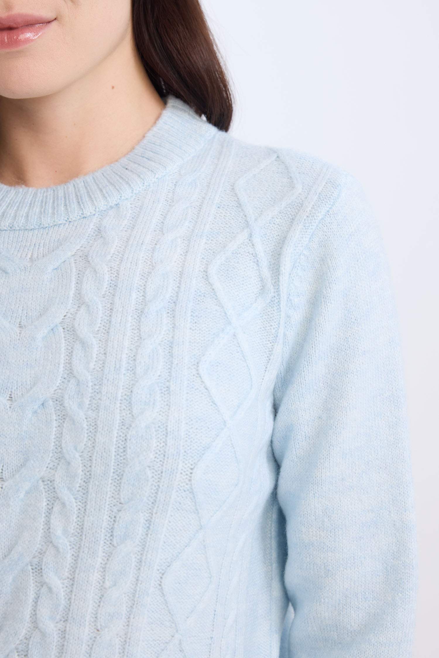 Regular Fit Bisiklet Yaka Saç Örgülü Triko Kazak