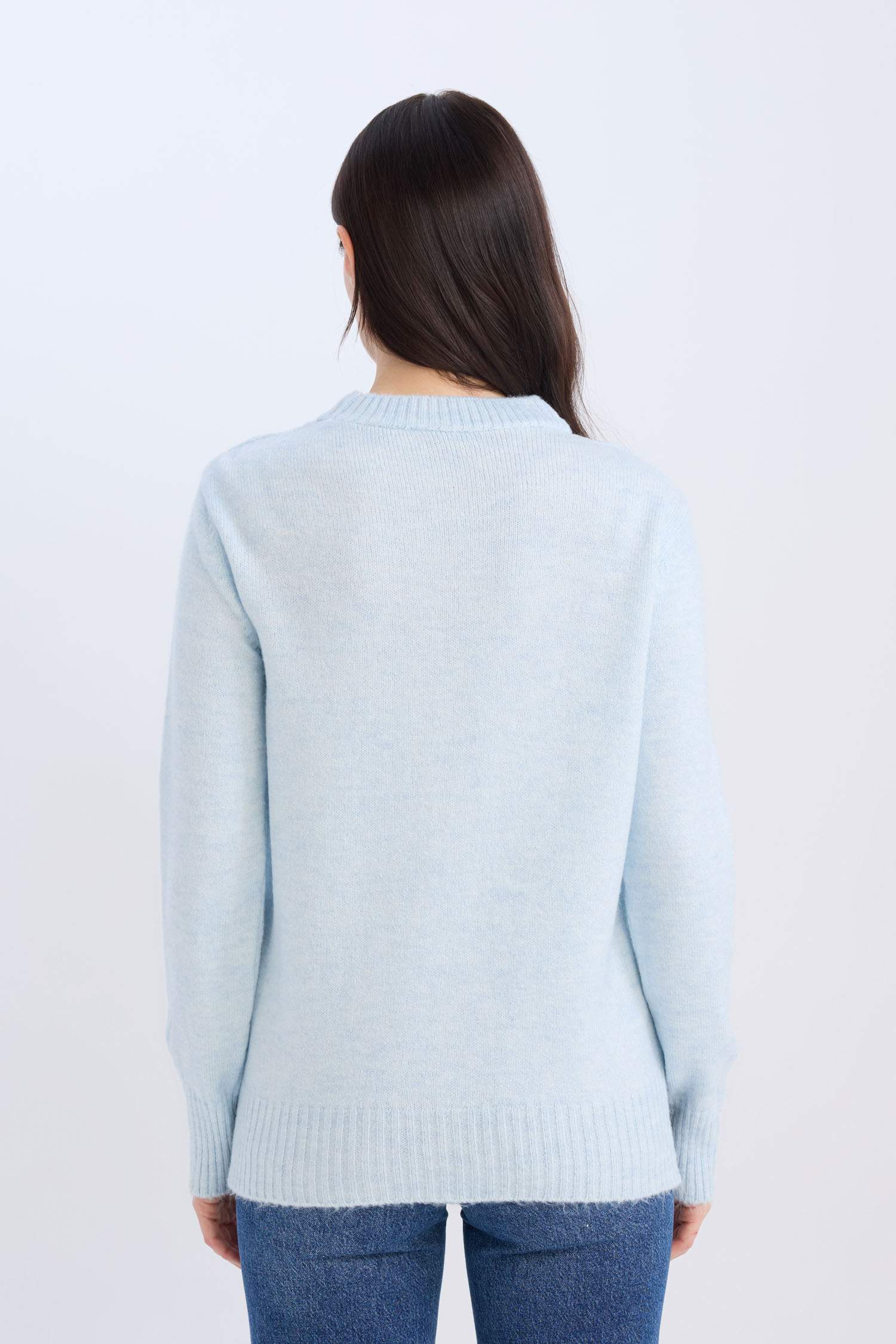 Regular Fit Bisiklet Yaka Saç Örgülü Triko Kazak