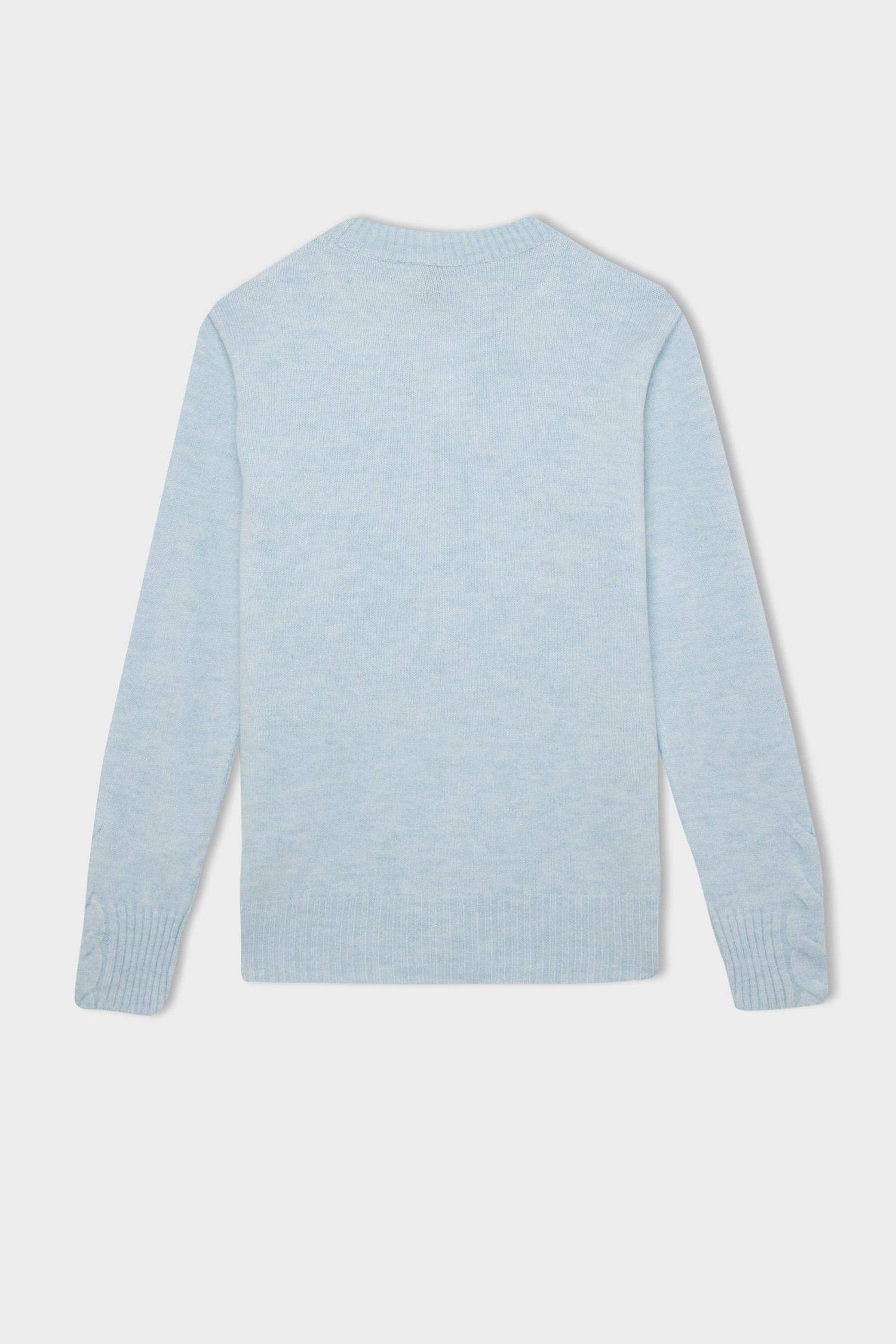 Regular Fit Bisiklet Yaka Saç Örgülü Triko Kazak