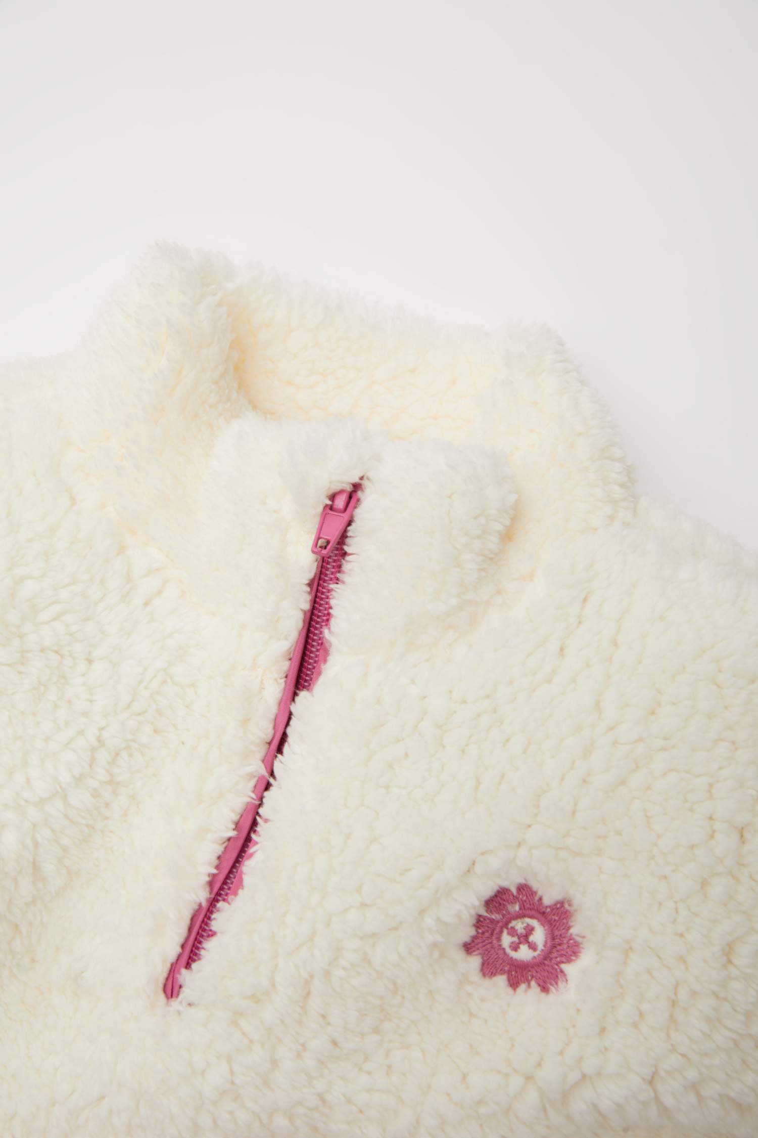 Baby Girl Standing Collar Zippered Welsoft Plush Sweatshirt