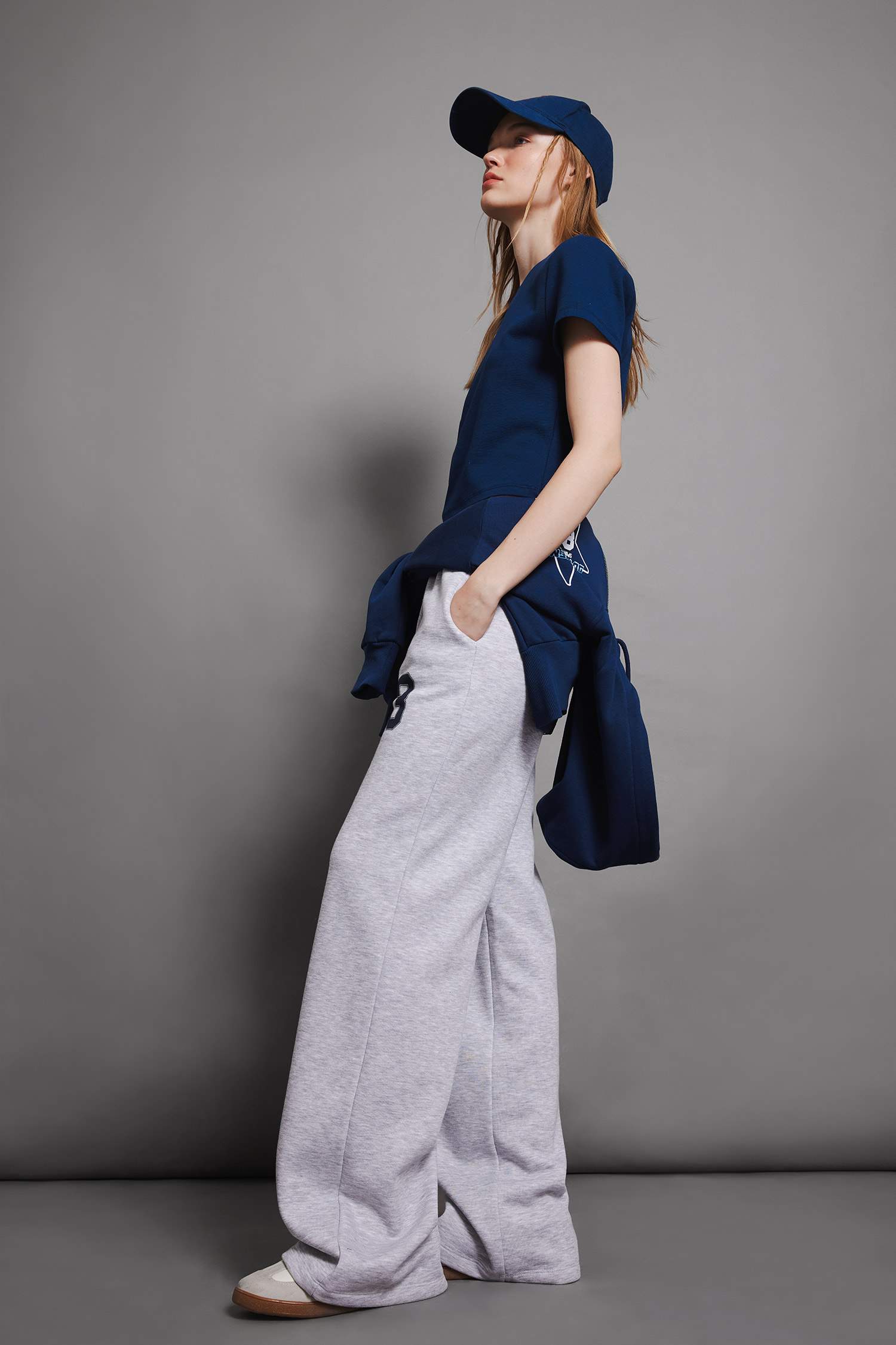 Coool Wide Leg Geniş Bol Paça Eşofman Altı  Beli Bağcıklı Baskılı Kalın