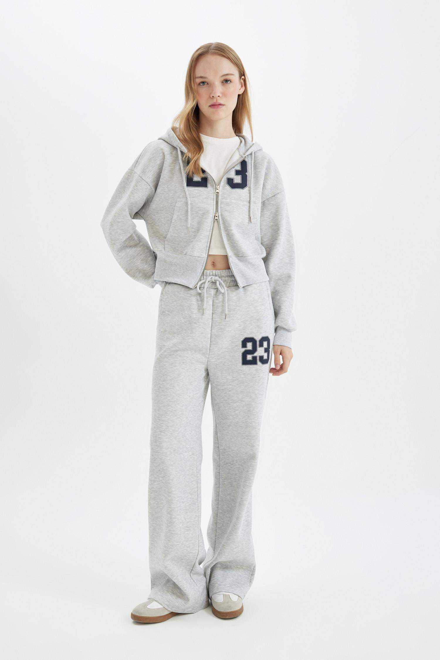 Coool Wide Leg Geniş Bol Paça Eşofman Altı  Beli Bağcıklı Baskılı Kalın