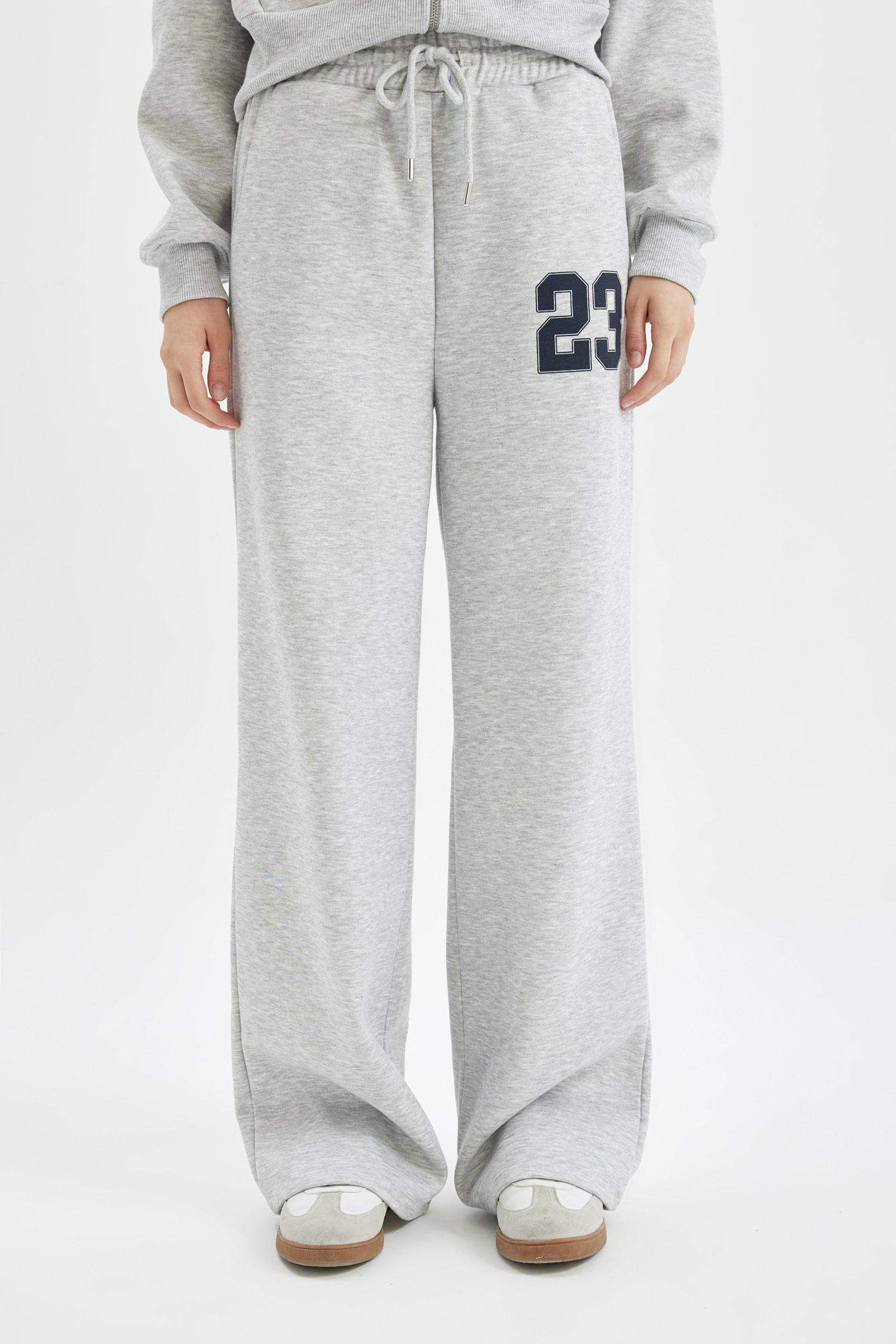 Coool Wide Leg Geniş Bol Paça Eşofman Altı  Beli Bağcıklı Baskılı Kalın