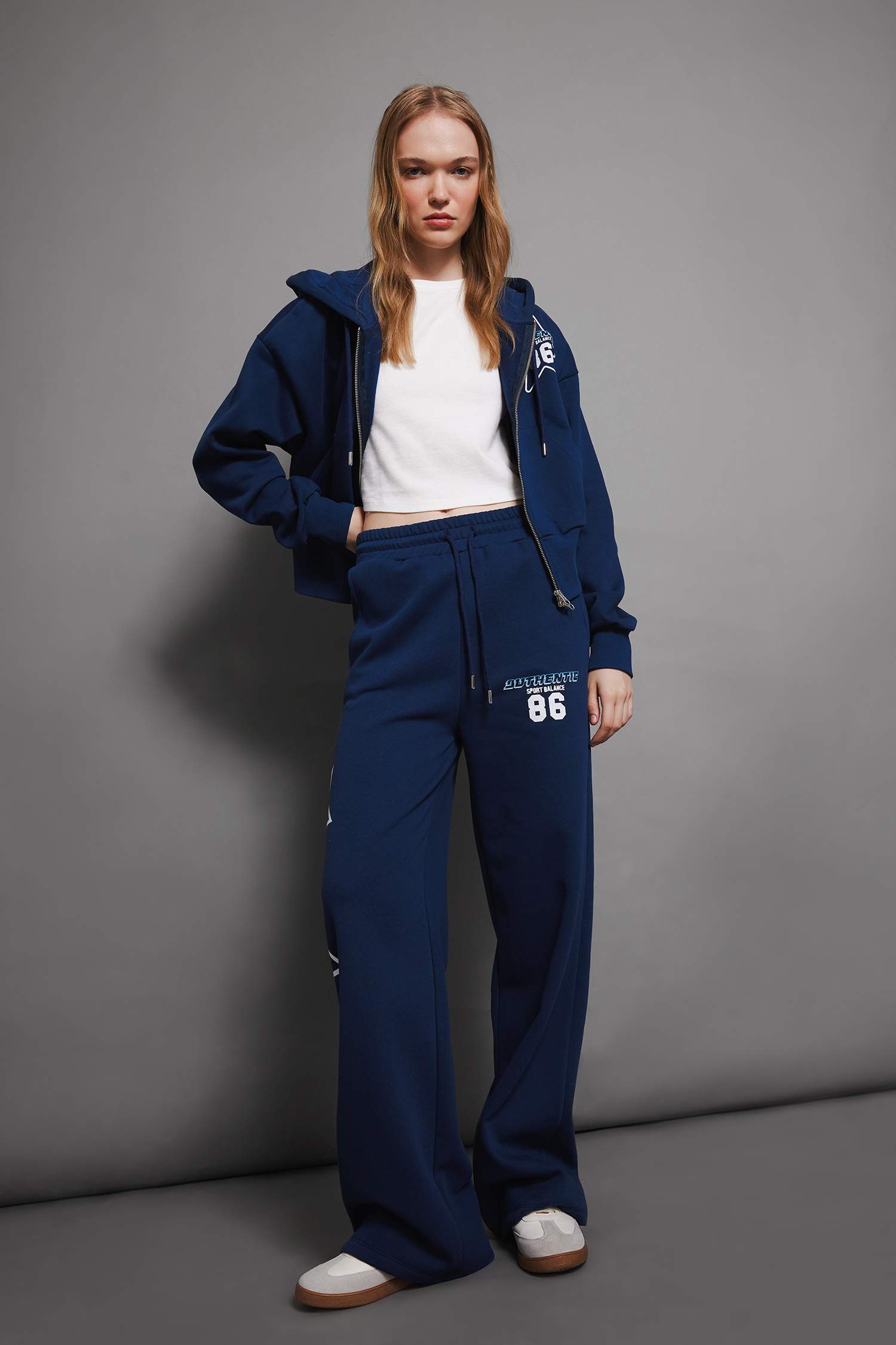 Kalın Eşofman Altı Wide Leg Geniş Bol Paça Beli Lastikli Baskılı Cepli