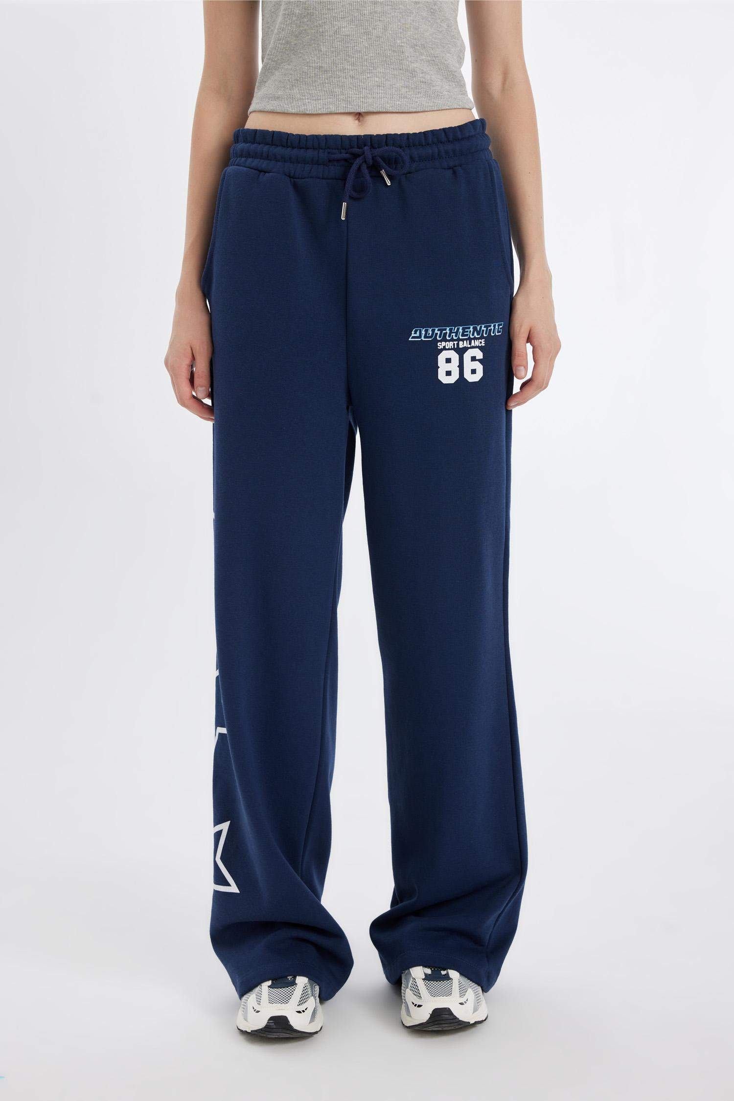 Kalın Eşofman Altı Wide Leg Geniş Bol Paça Beli Lastikli Baskılı Cepli