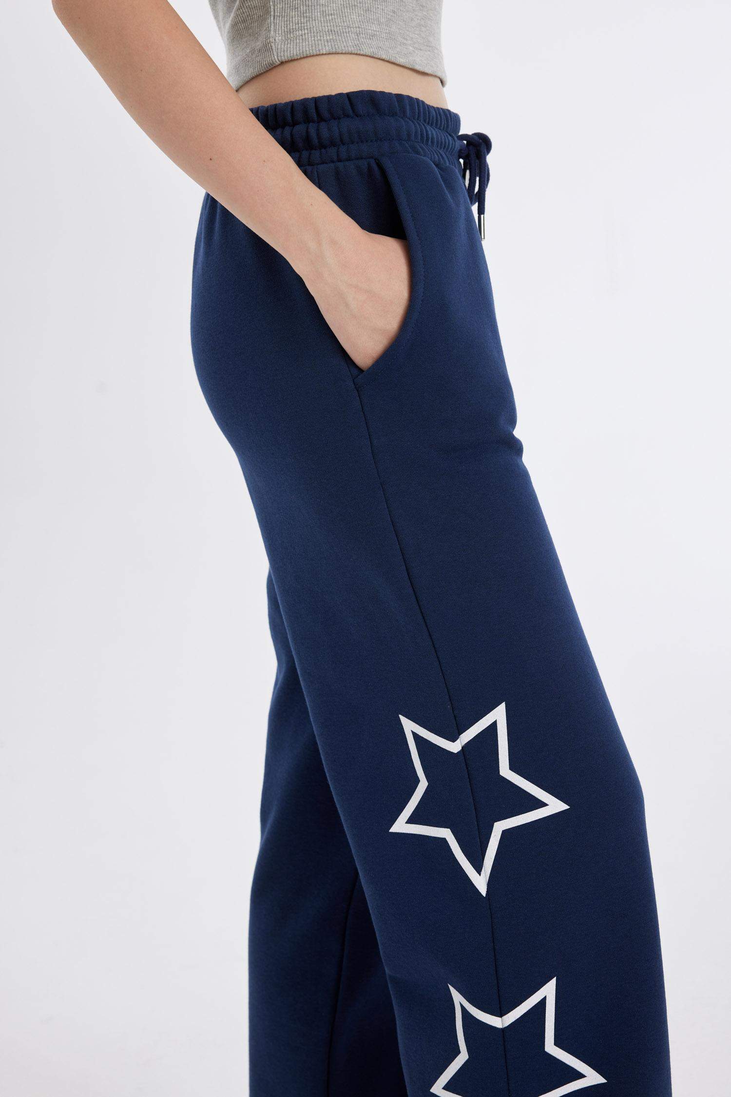 Kalın Eşofman Altı Wide Leg Geniş Bol Paça Beli Lastikli Baskılı Cepli