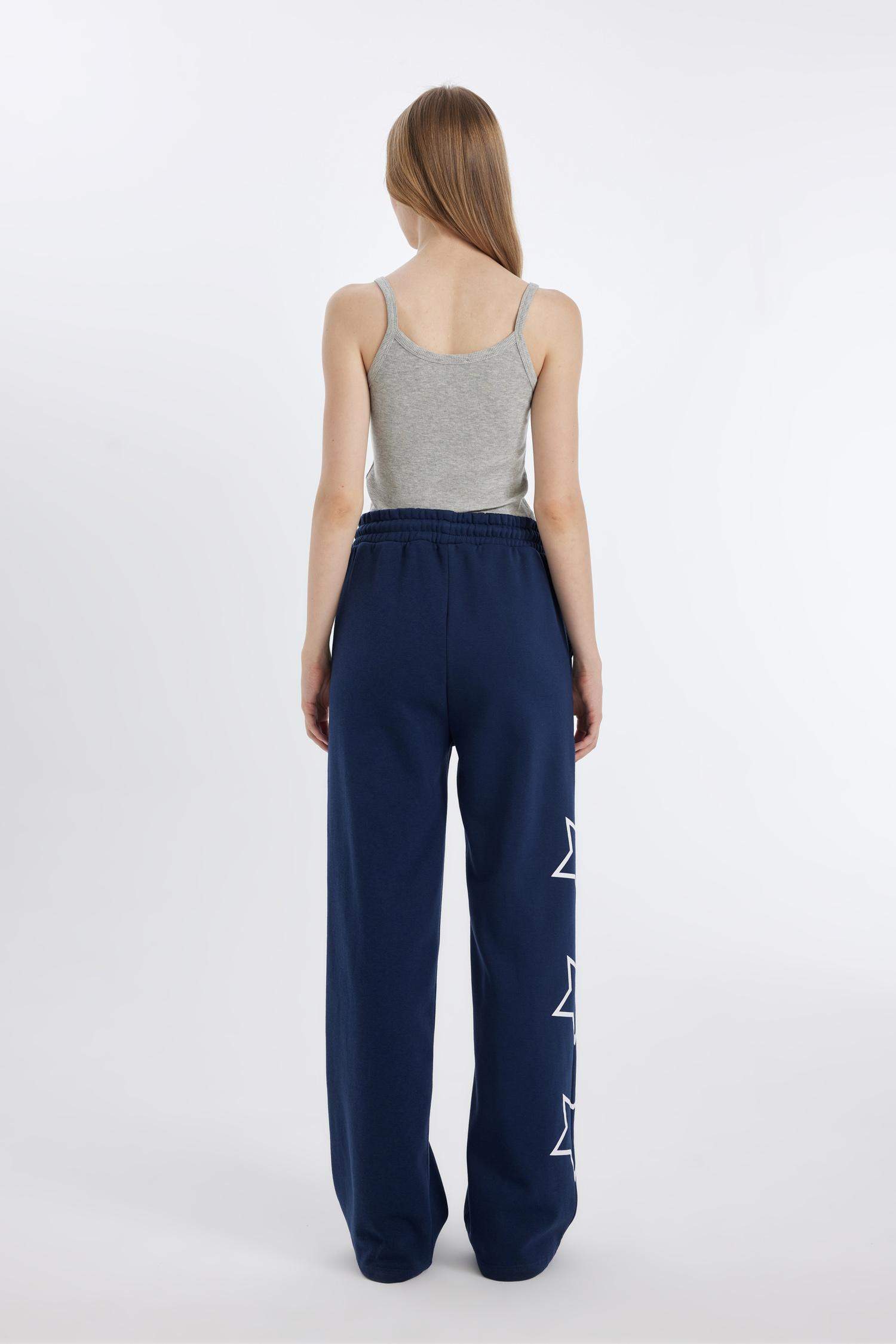 Kalın Eşofman Altı Wide Leg Geniş Bol Paça Beli Lastikli Baskılı Cepli