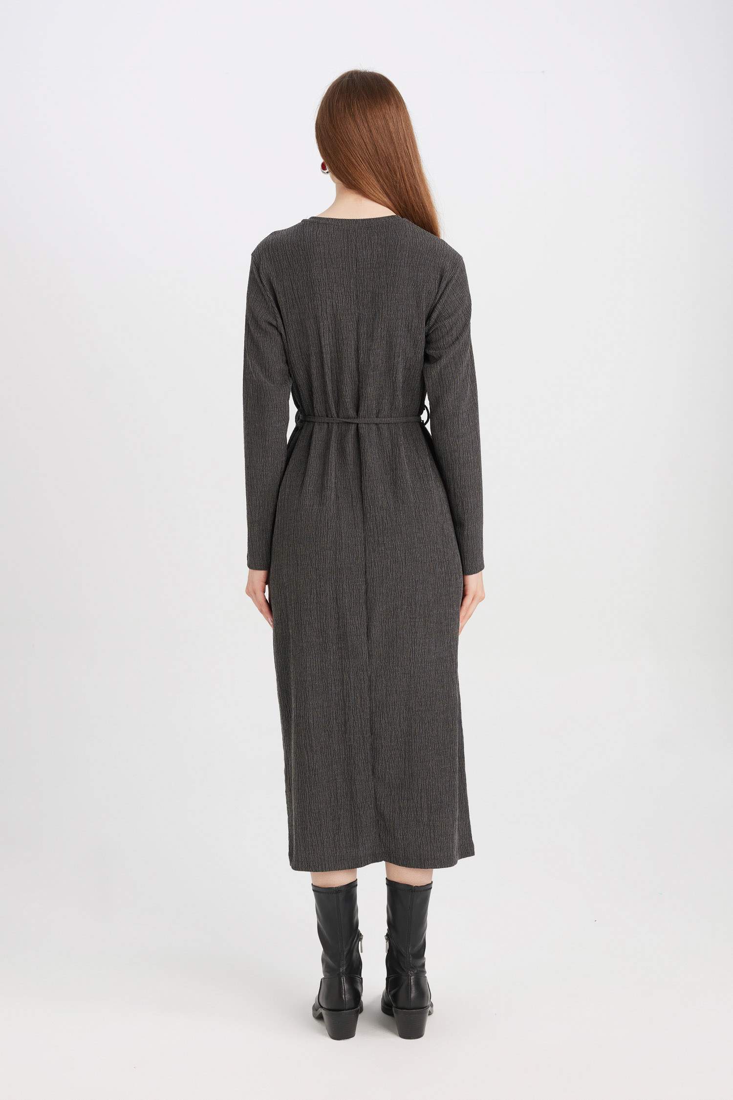 Regular Fit Crepe Long Sleeve Midi Dress