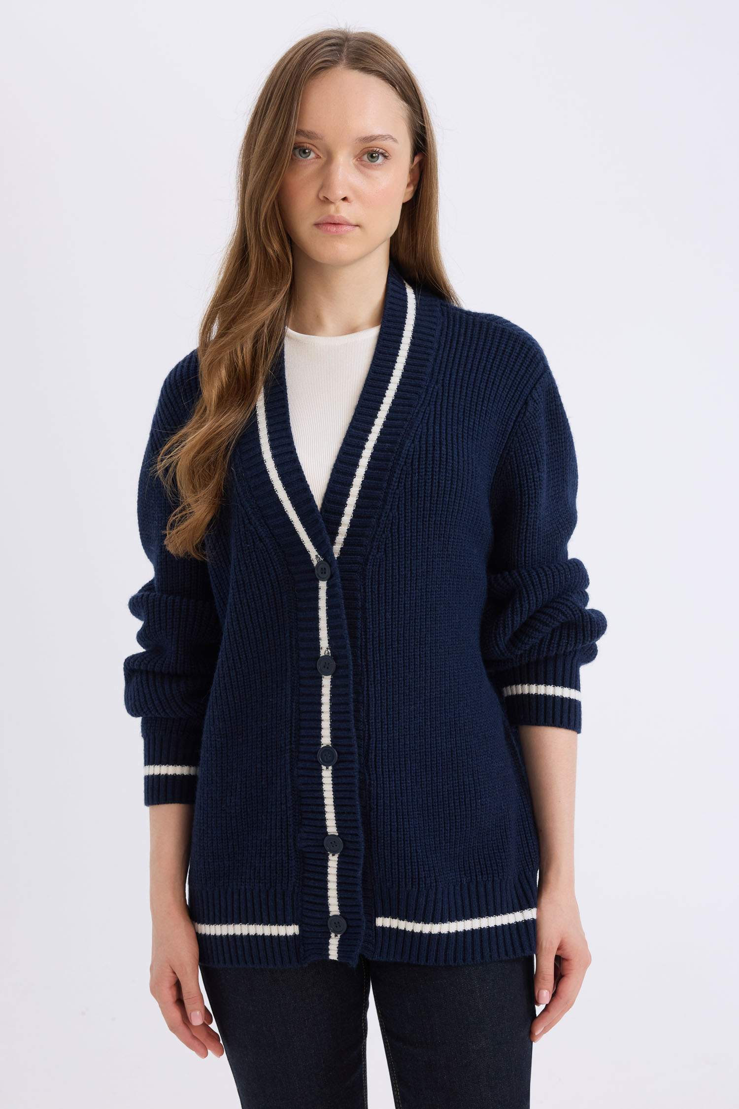 Pull Cardigan en tricot à col en V à Coupe régulière