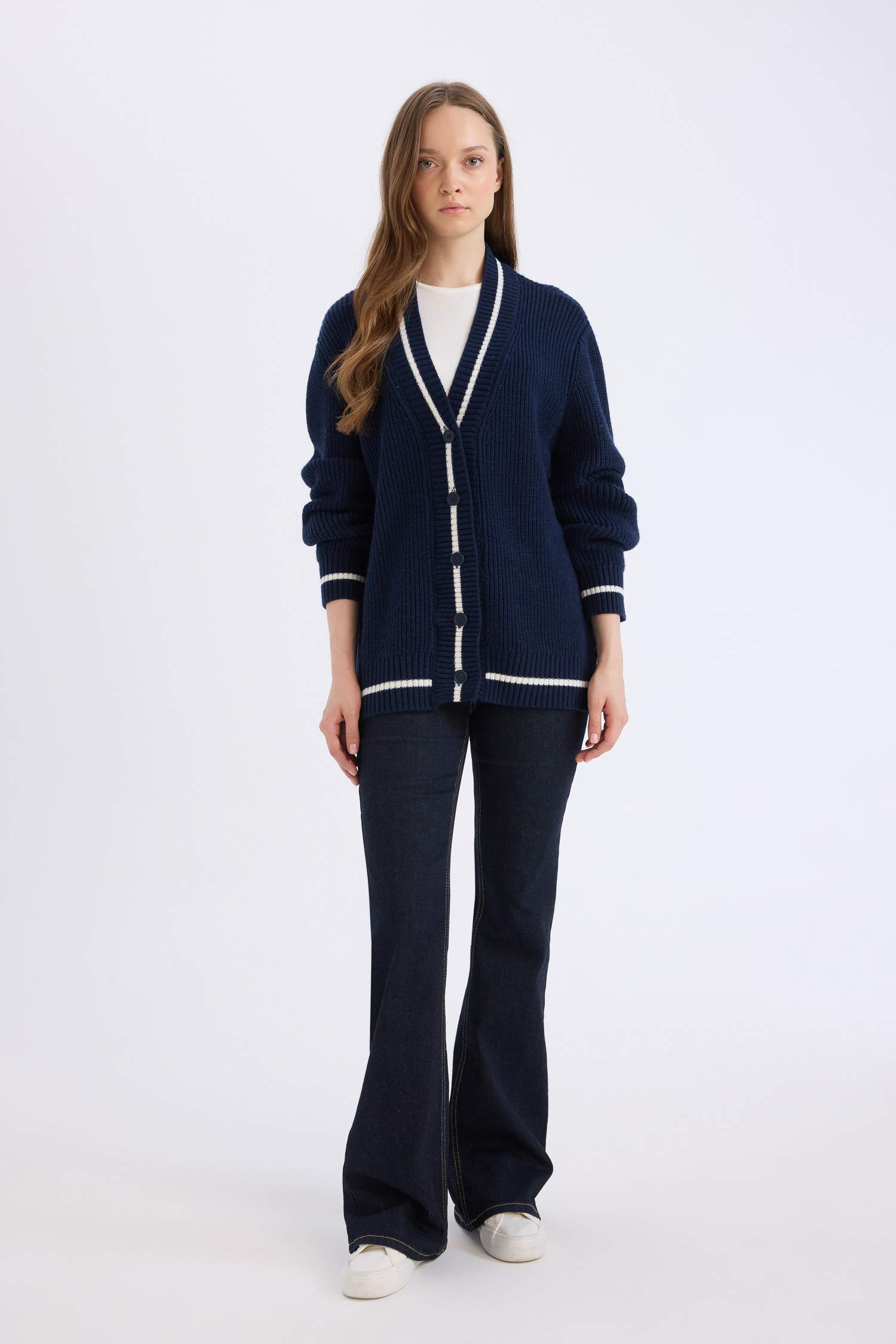 Pull Cardigan en tricot à col en V à Coupe régulière