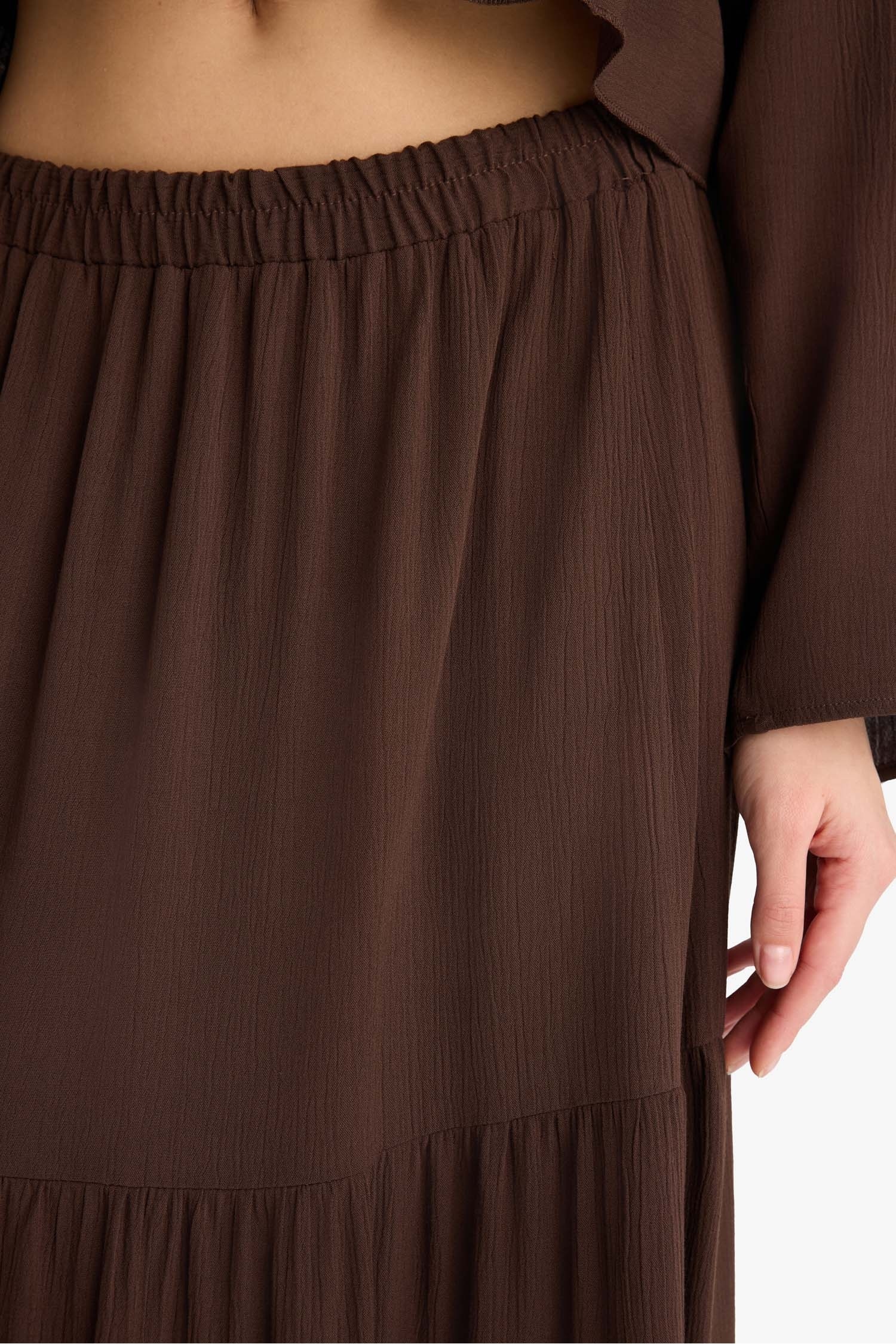 Yüksek Bel Krinkıl Viskon Maxi Etek